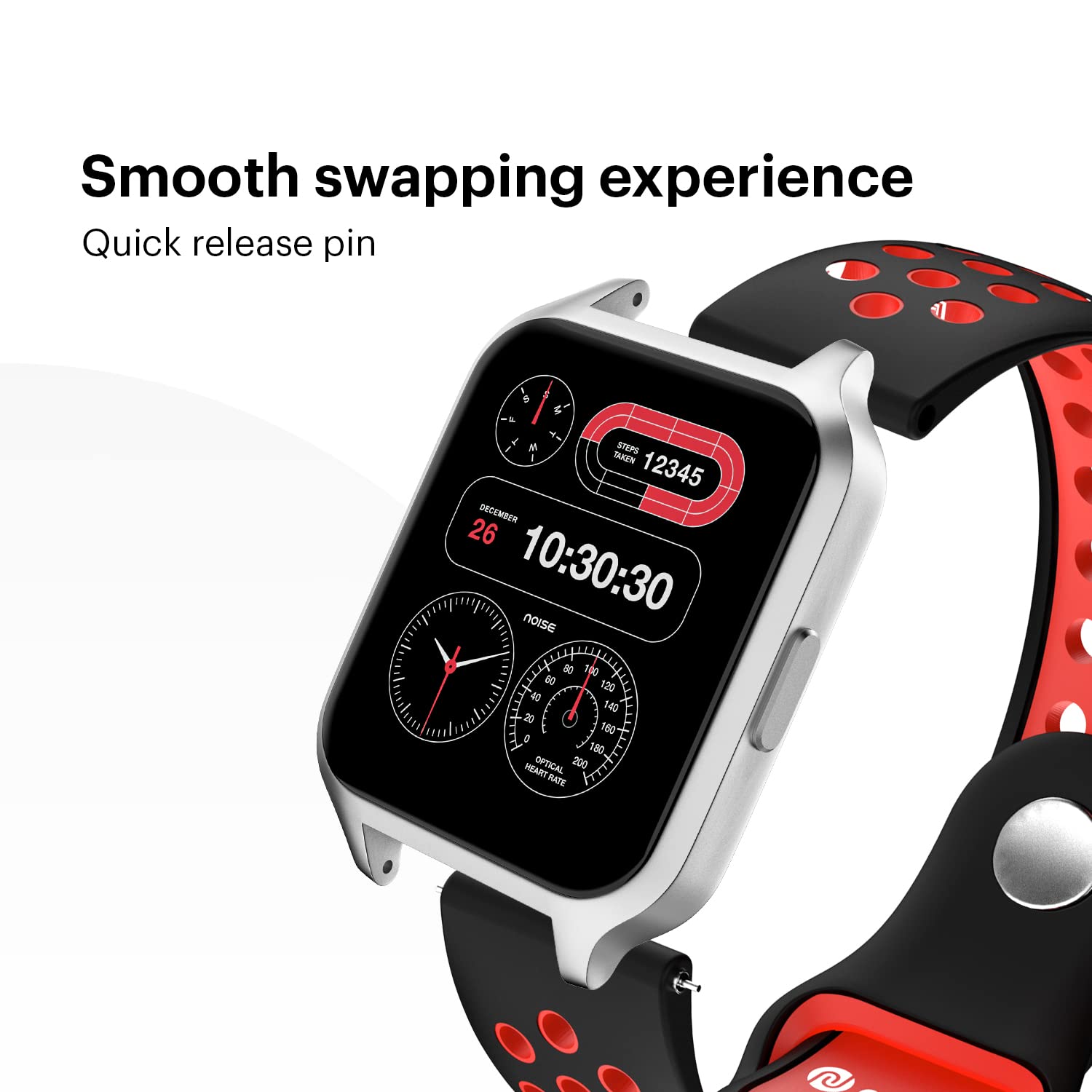 Noise Sports Edition Silicone Sport Strap for Noise ColorFit & NoiseFit (22mm) (Lightweight & Rugged, Black/Red)_4