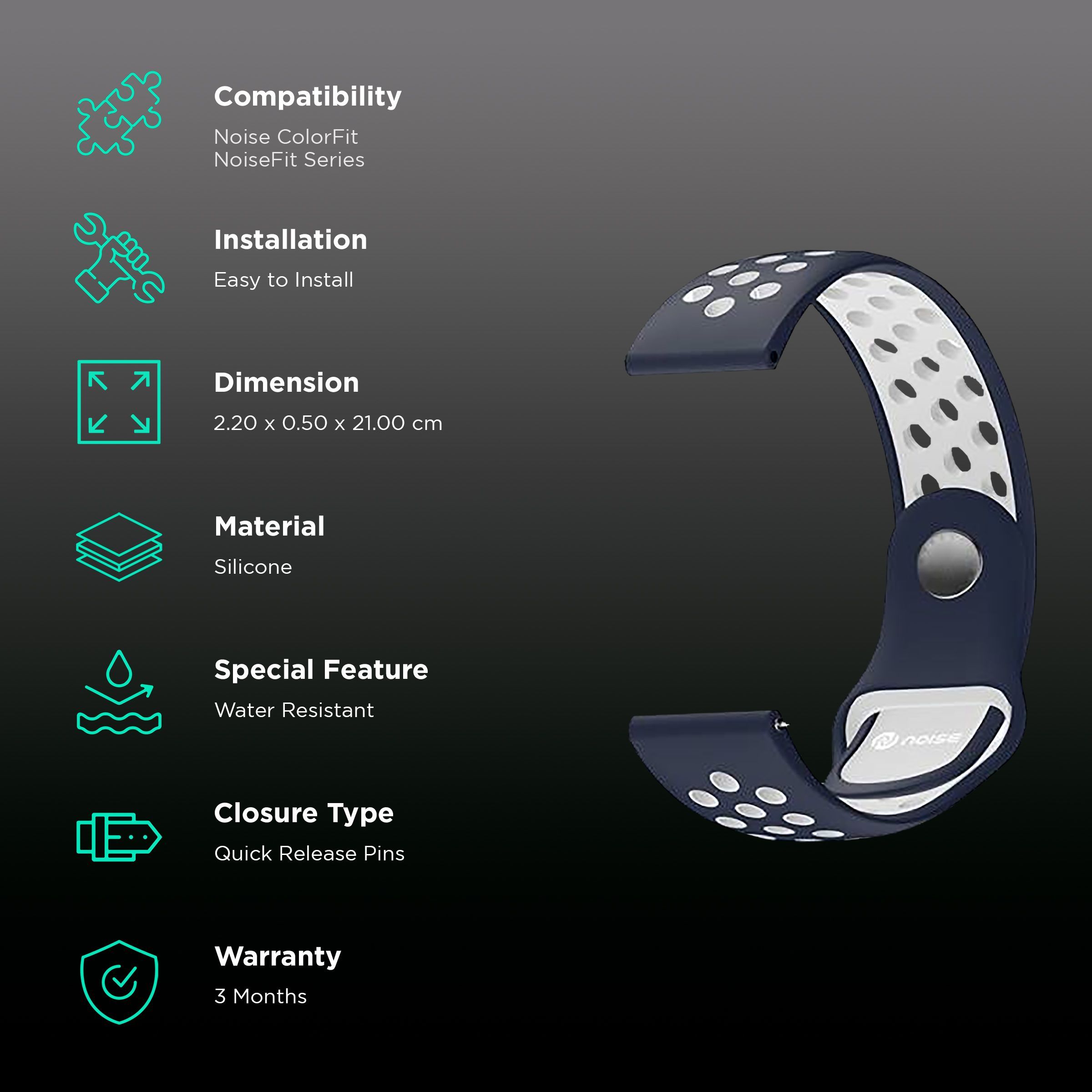 Noise Sports Edition Silicone Sport Strap for Noise ColorFit & NoiseFit (22mm) (Lightweight & Rugged, Blue/White)_2