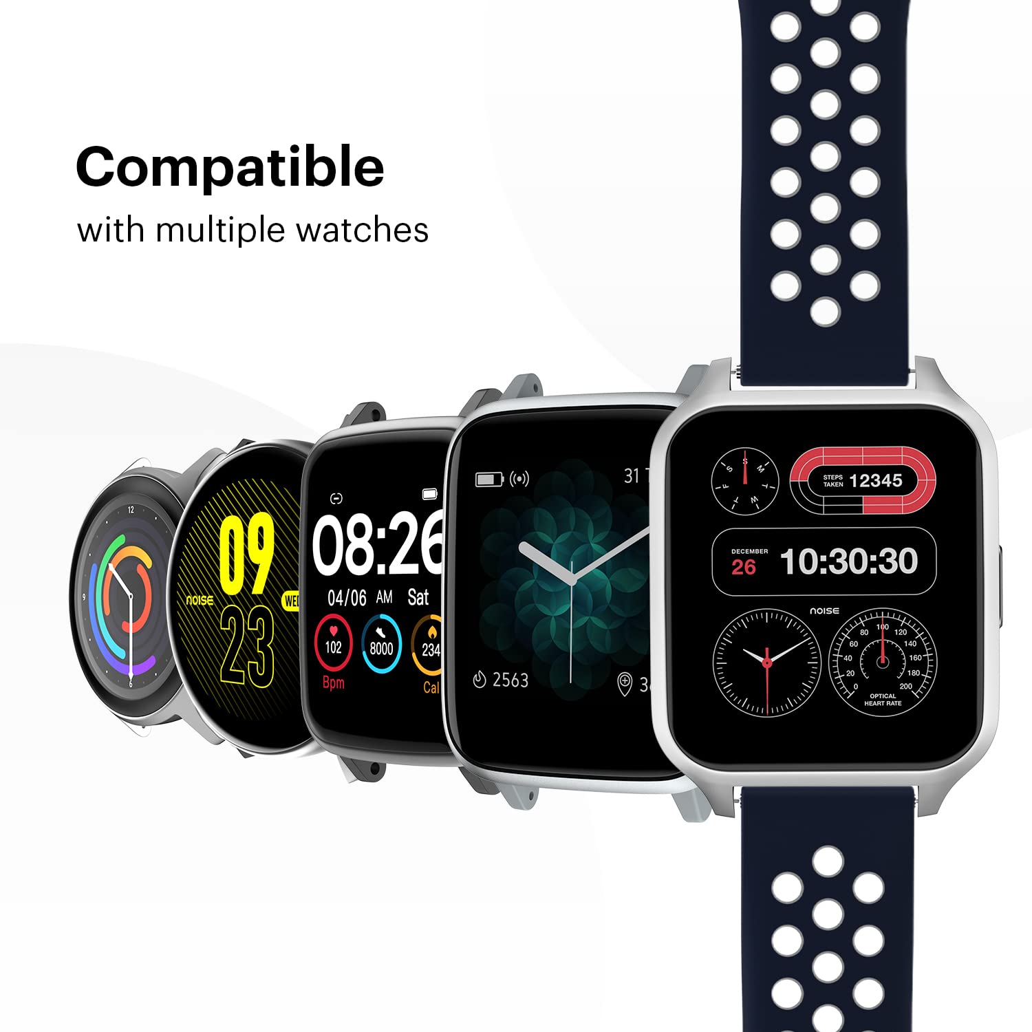 Noise Sports Edition Silicone Sport Strap for Noise ColorFit & NoiseFit (22mm) (Lightweight & Rugged, Blue/White)_4