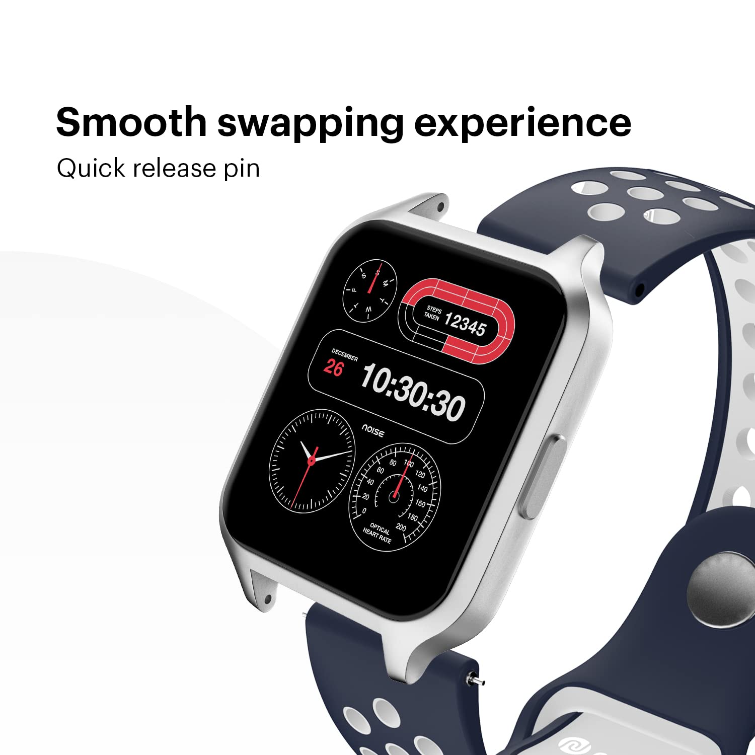 Noise Sports Edition Silicone Sport Strap for Noise ColorFit & NoiseFit (22mm) (Lightweight & Rugged, Blue/White)_5