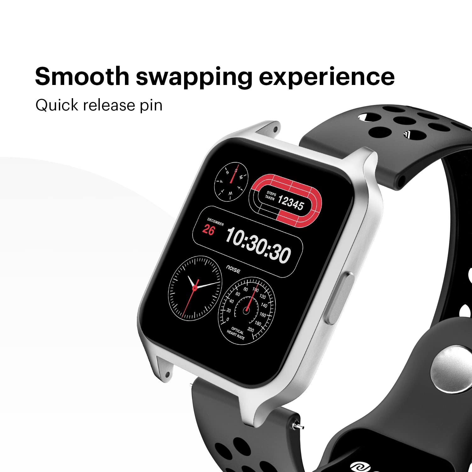 Noise Sports Edition Silicone Sport Strap for Noise ColorFit & NoiseFit (22mm) (Lightweight & Rugged, Grey/Black) Noise Sports Edition Silicone Sport Strap for Noise ColorFit & NoiseFit (22mm) (Lightweight & Rugged, Grey/Black)_5