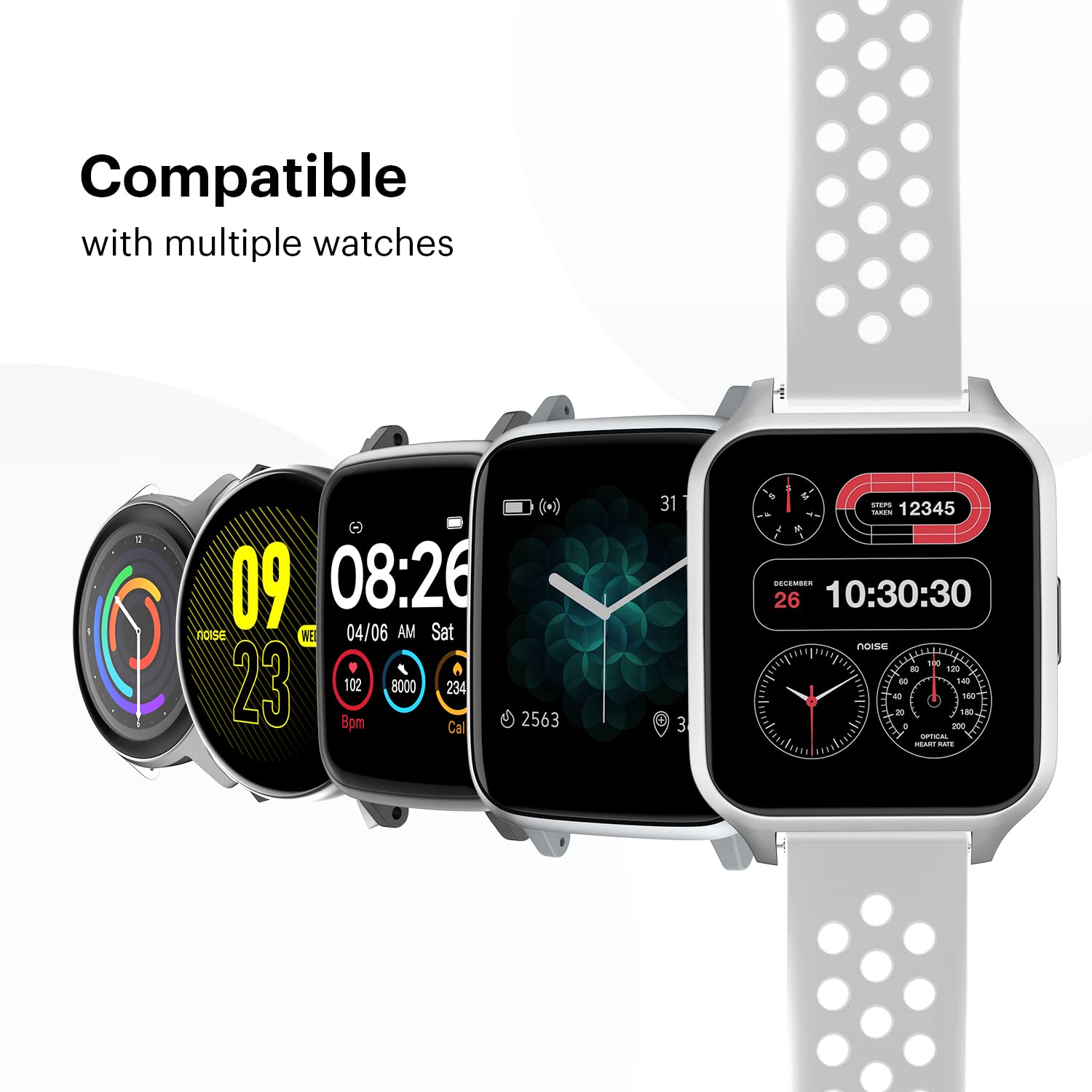 Noise Sports Edition Silicone Sport Strap for Noise ColorFit & NoiseFit (22mm) (Lightweight & Rugged, Silver/White)_4