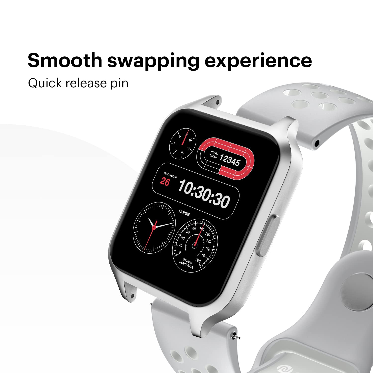 Noise Sports Edition Silicone Sport Strap for Noise ColorFit & NoiseFit (22mm) (Lightweight & Rugged, Silver/White)_5