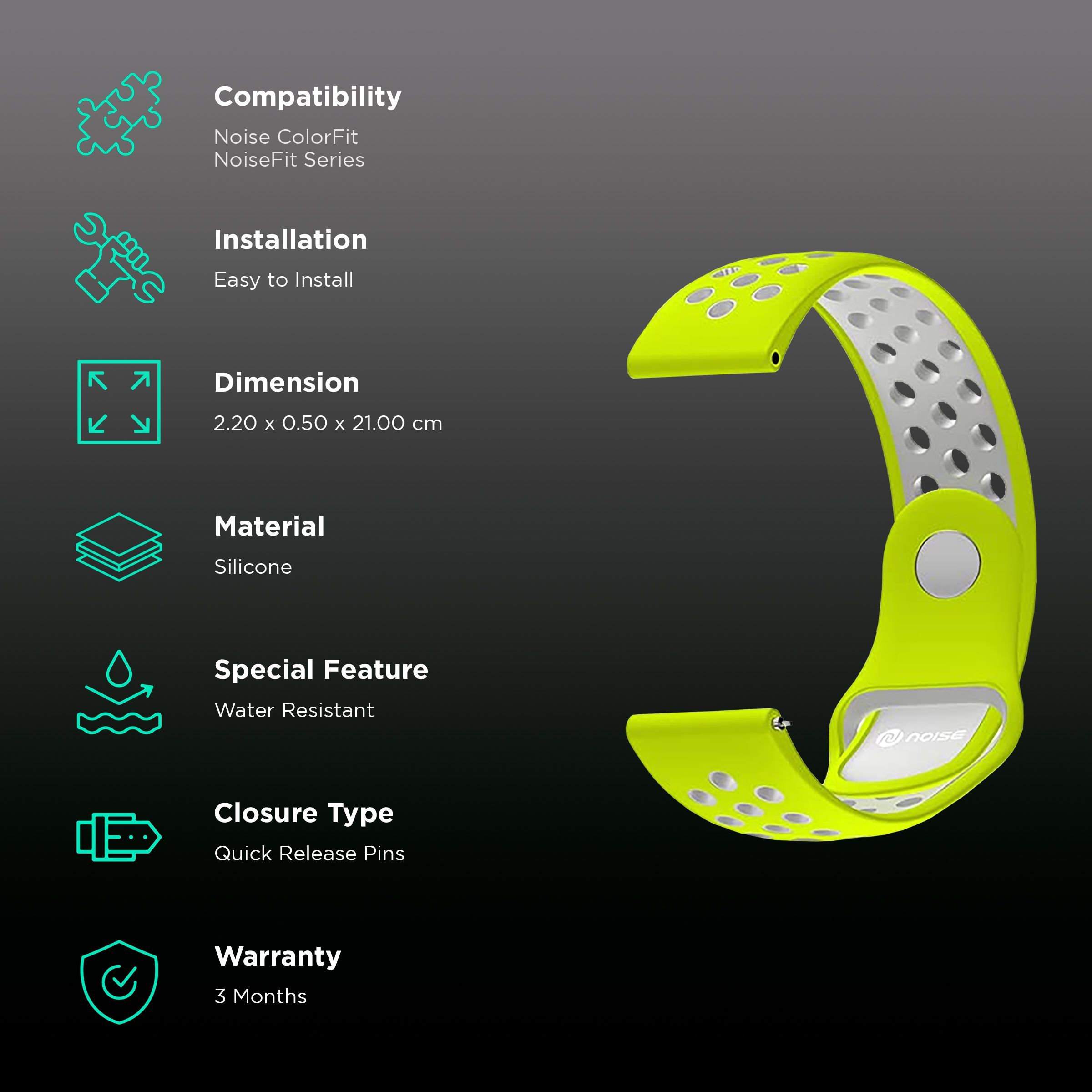 Noise Sports Edition Silicone Sport Strap for Noise ColorFit & NoiseFit (22mm) (Lightweight & Rugged, Yellow/Silver)_2