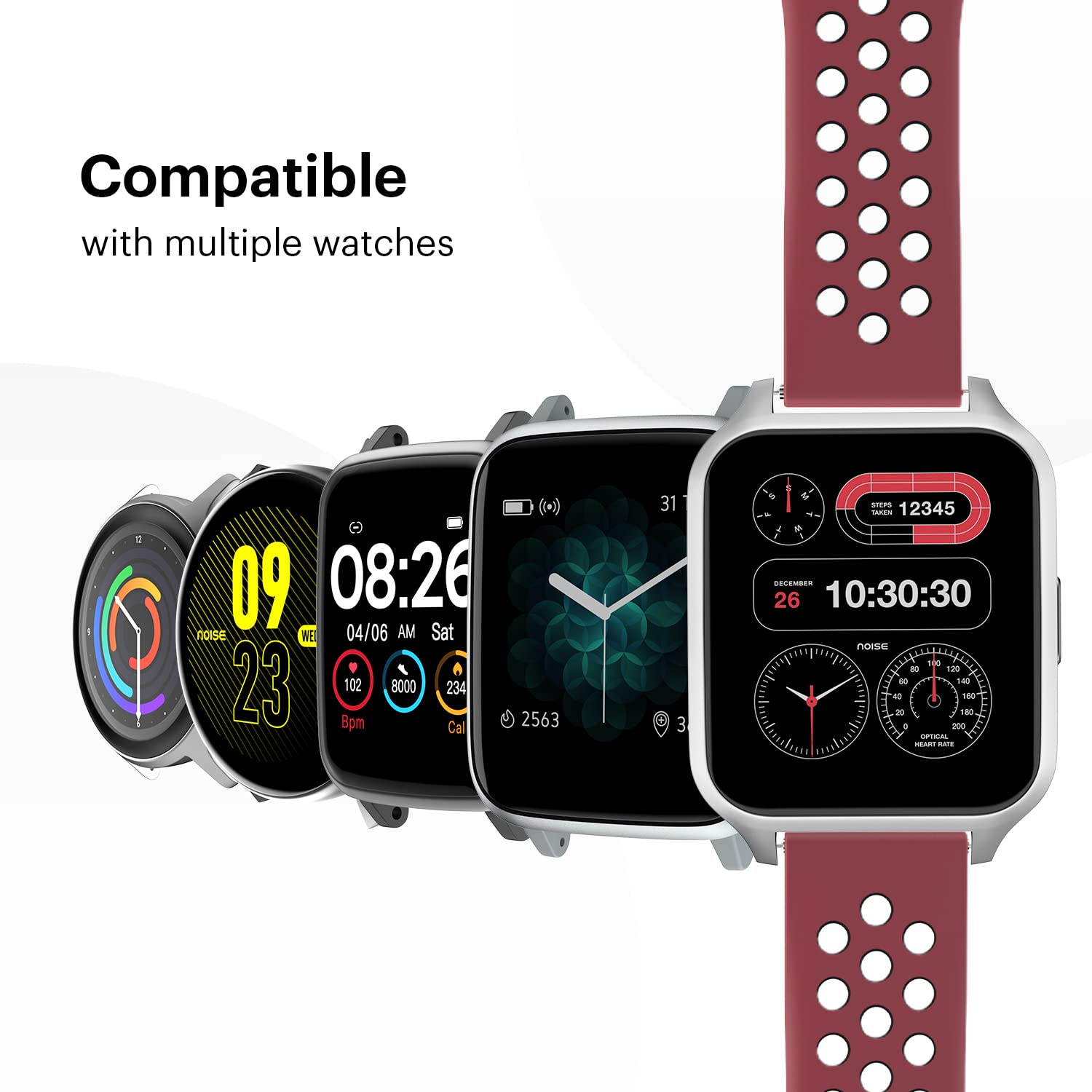 Noise Sports Edition Silicone Sport Strap for Noise ColorFit & NoiseFit (22mm) (Lightweight & Rugged, Wine Black)_4