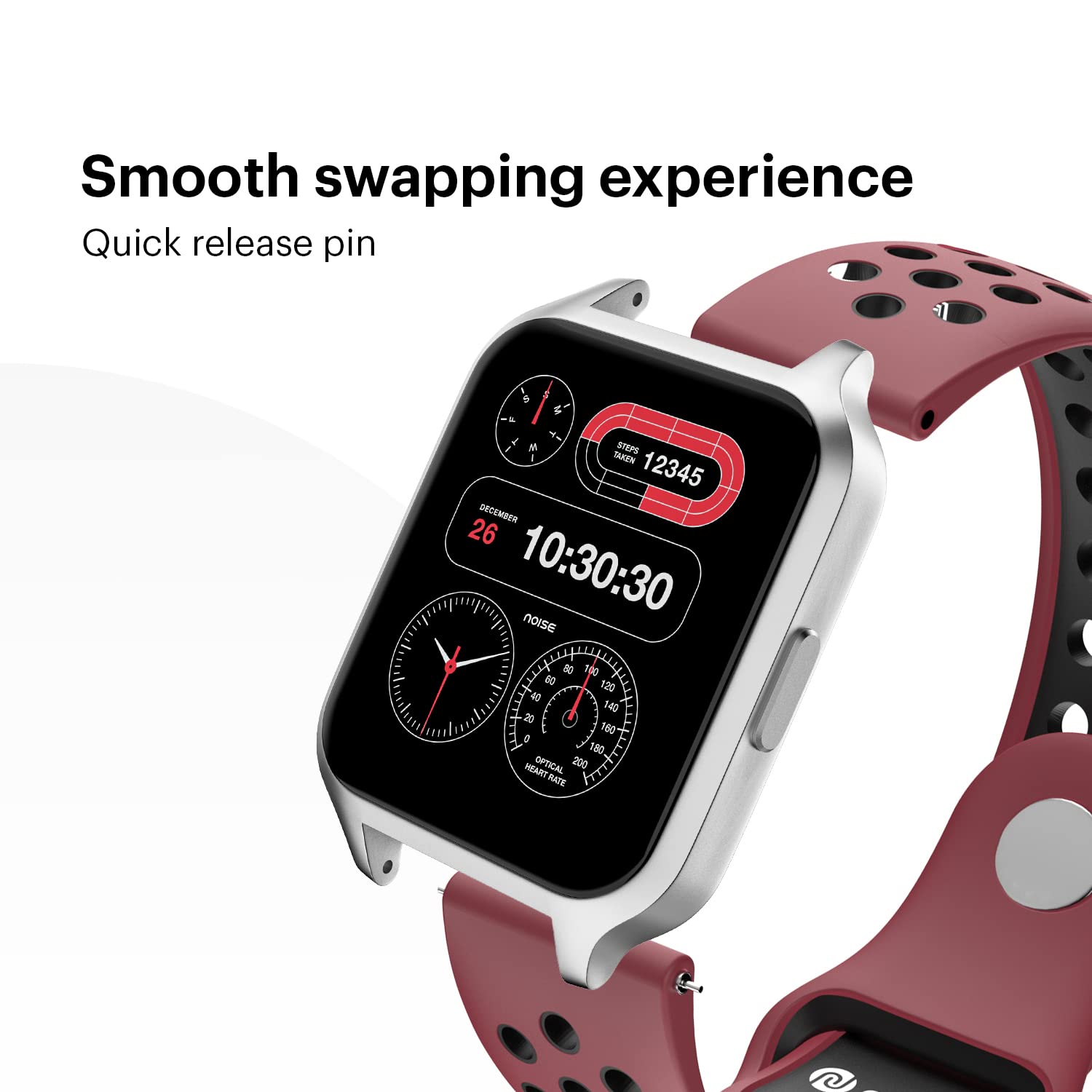 Noise Sports Edition Silicone Sport Strap for Noise ColorFit & NoiseFit (22mm) (Lightweight & Rugged, Wine Black)_5