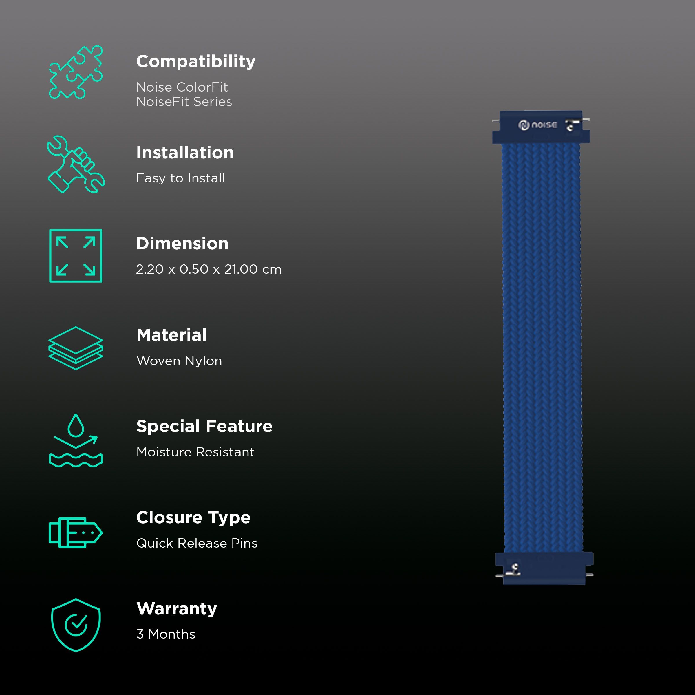 Noise Uni Weave Woven Nylon Strap for Noise ColorFit & NoiseFit (22mm, XS) (Water & Sweat Resistance, Royal Blue)_2