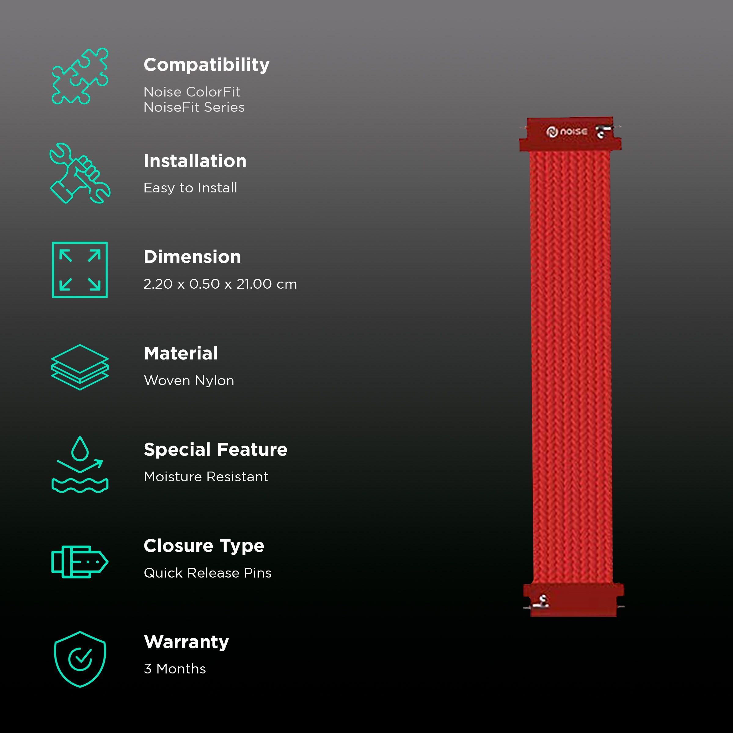 Noise Uni Weave Woven Nylon Strap for Noise ColorFit & NoiseFit (22mm, L) (Water & Sweat Resistance, Berry Red) Noise Uni Weave Woven Nylon Strap for Noise ColorFit & NoiseFit (22mm, L) (Water & Sweat Resistance, Berry Red)_2