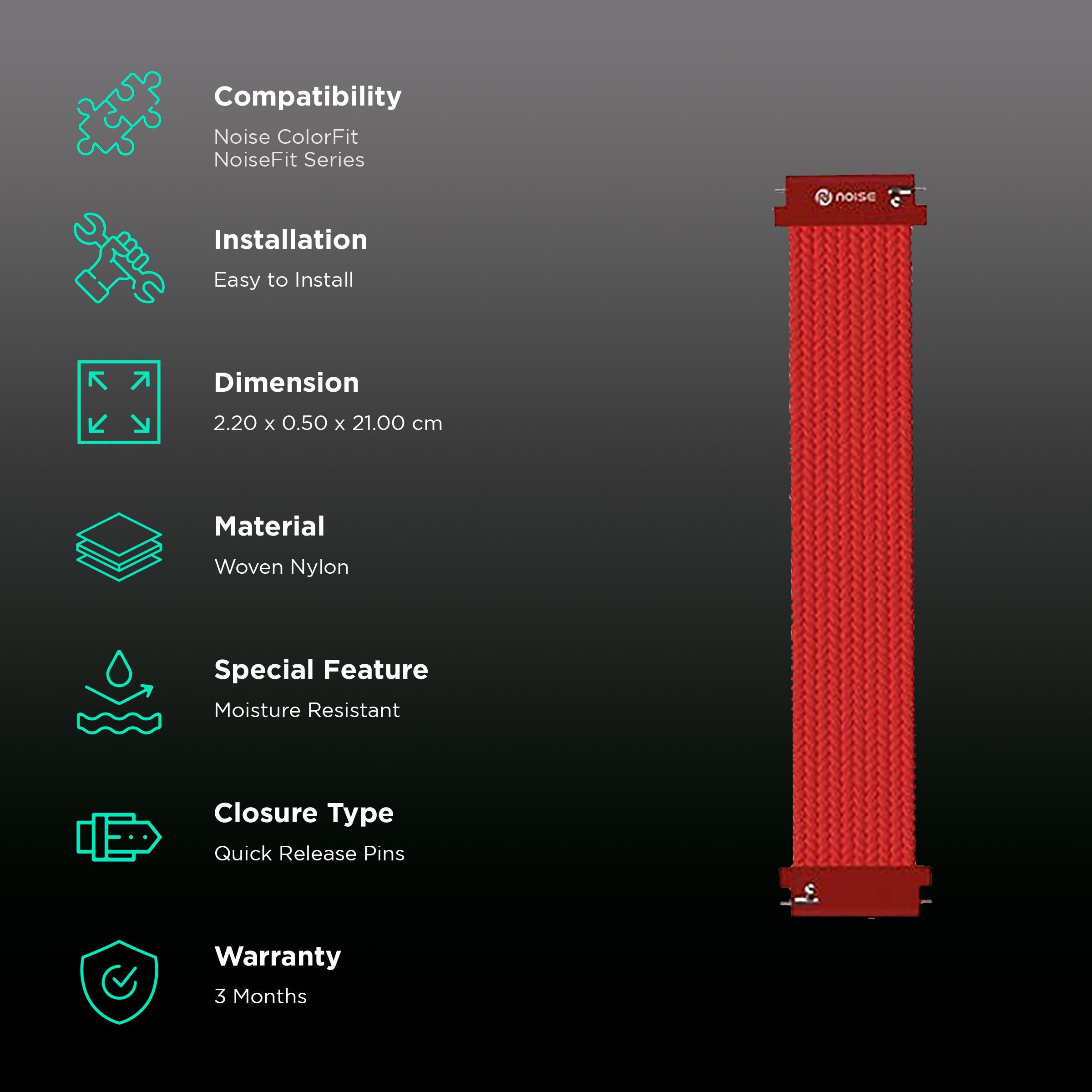 Noise Uni Weave Woven Nylon Strap for Noise ColorFit & NoiseFit (22mm, XS) (Water & Sweat Resistance, Berry Red)_2