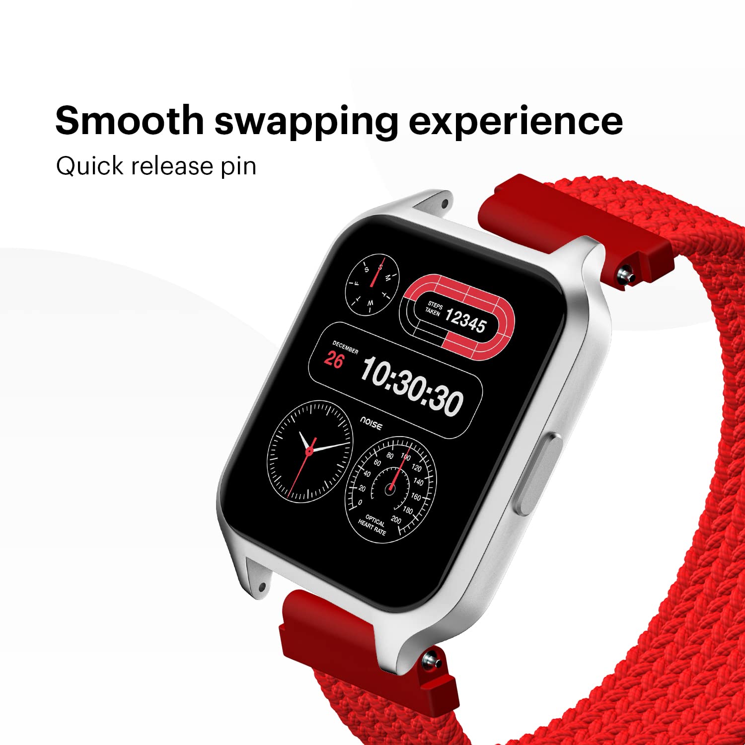 Noise Uni Weave Woven Nylon Strap for Noise ColorFit & NoiseFit (22mm, XS) (Water & Sweat Resistance, Berry Red)_4