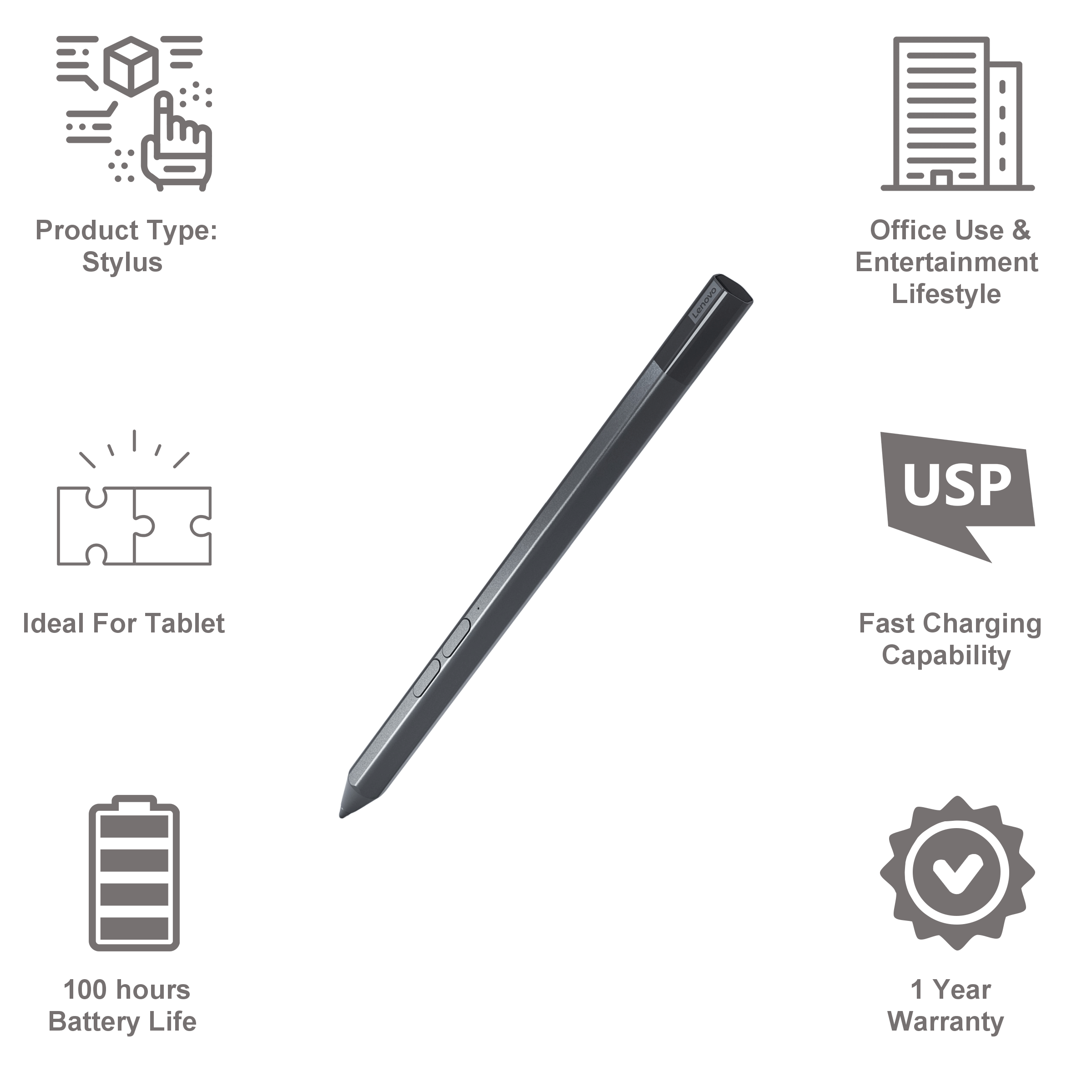 Lenovo Precision Pen 2 Stylus For Tablet (4096 Levels of Pressure, ZG38C03377, Black)_6