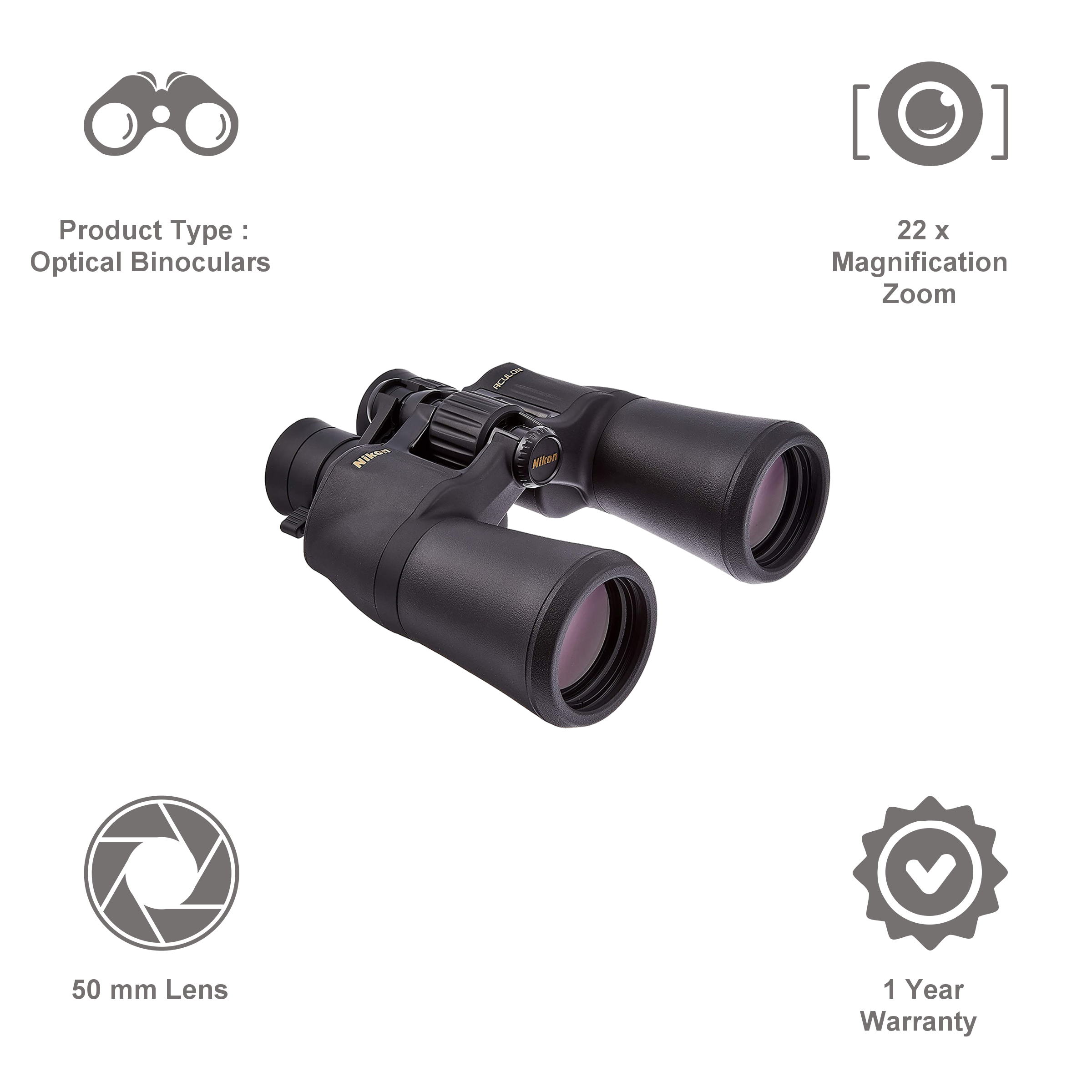 Nikon Aculon 22x 50mm Porro Prism Optical Binoculars (High Quality Image, BAA818SA, Black)_5