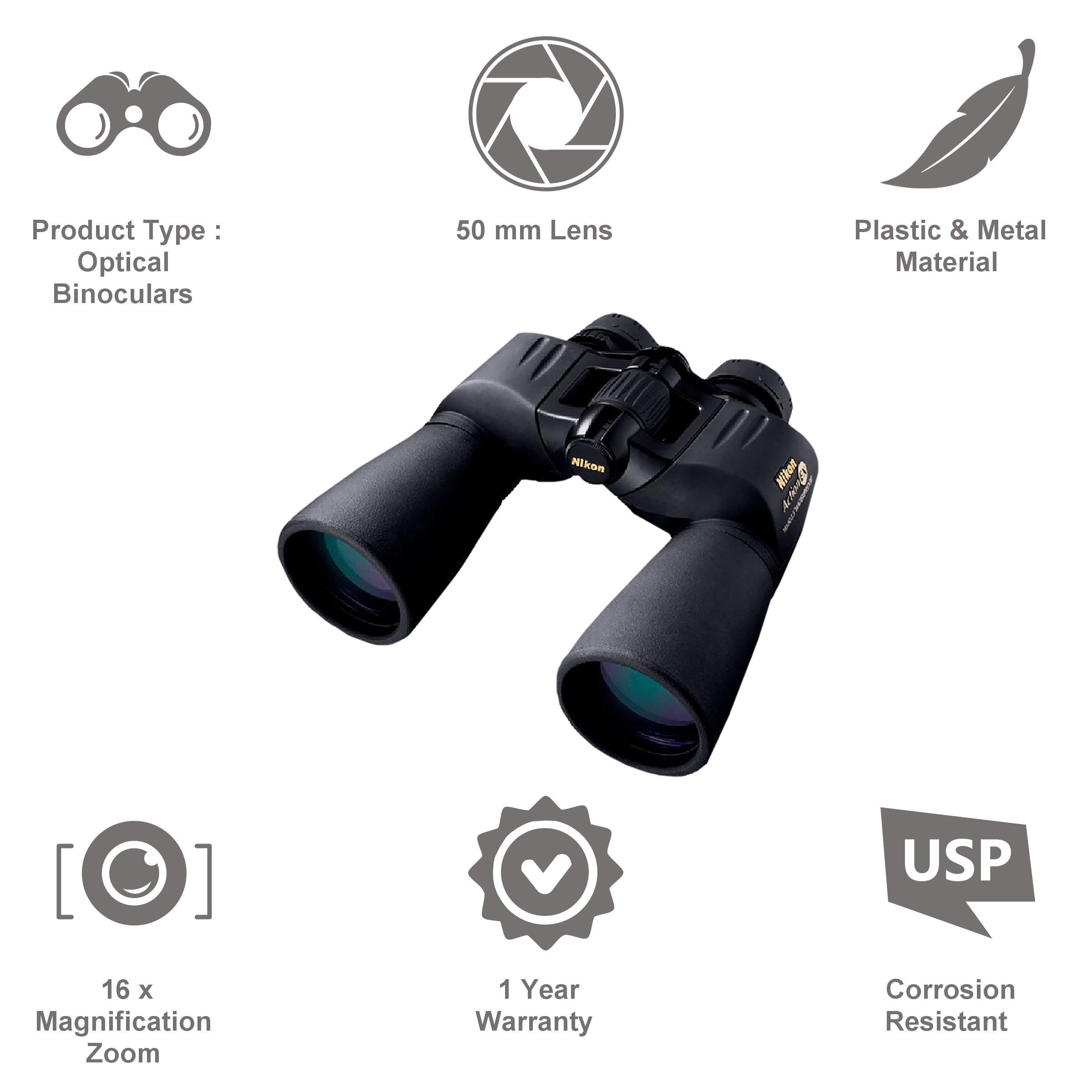 Nikon Action Extreme 16x 50mm Porro Prism Optical Binocular (Waterproof & Fog-Free, BAA665AA, Black)_6