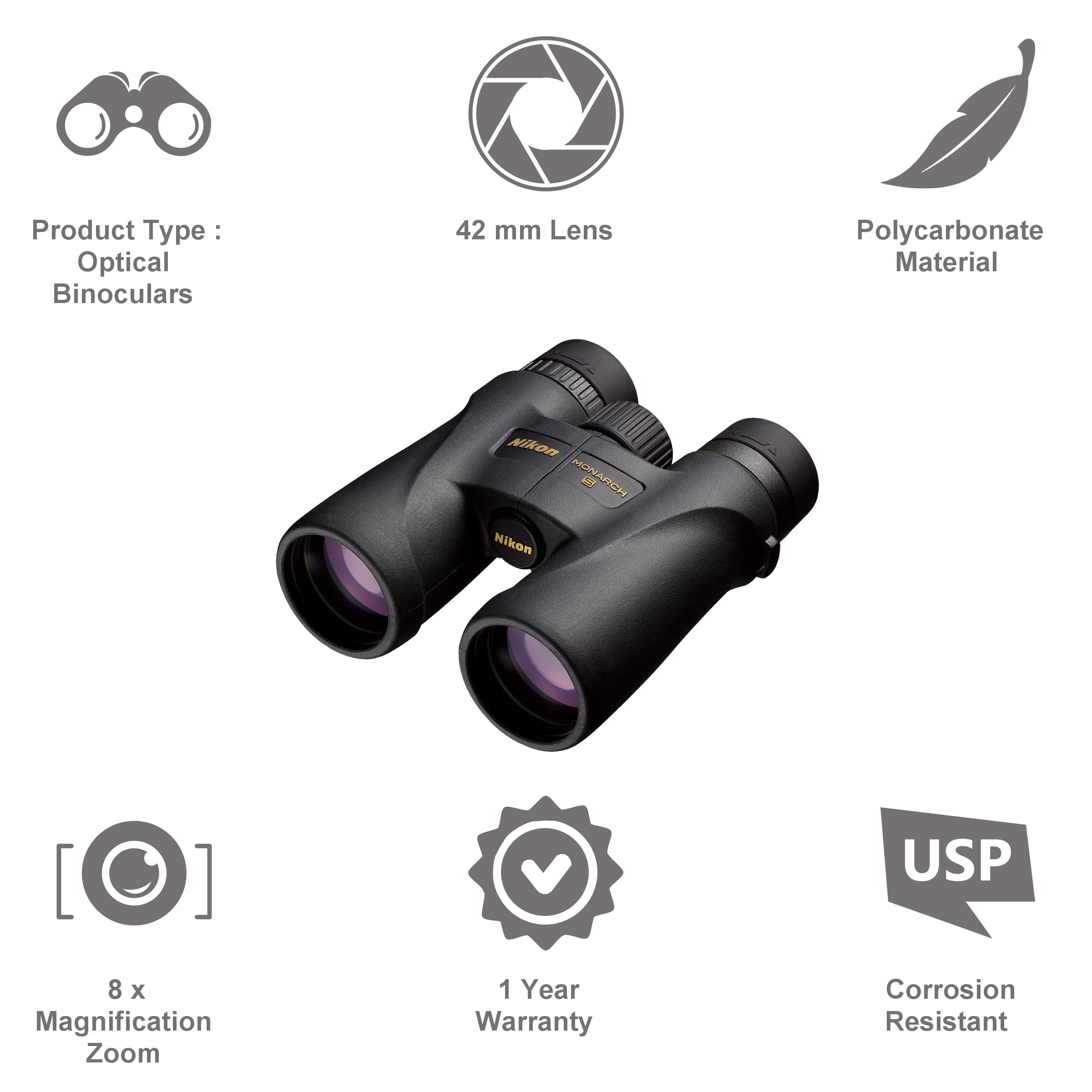 Nikon Monarch 5 8x 42mm Roof Prism Optical Binocular (Multilayer-Coated Lenses, BAA830SA, Black)_7