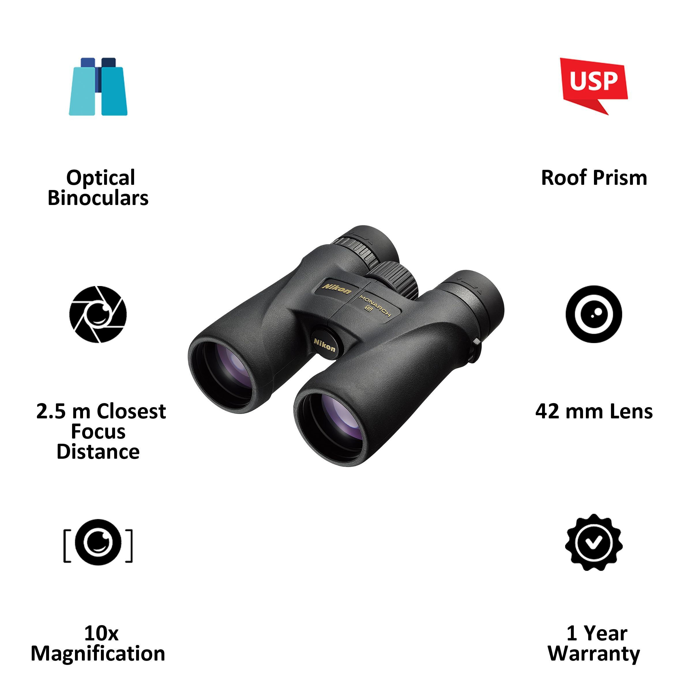 Nikon Monarch 5 10x 42mm Roof Prism Optical Binoculars (High-comfort Handling, BAA831SA, Black)_5