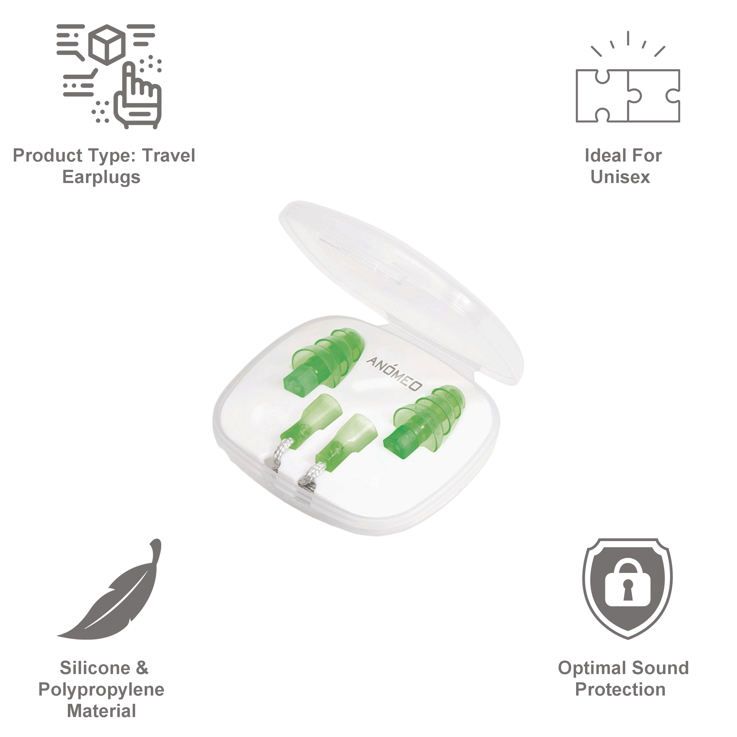 ANOMEO Travel Silicone and Polypropylene Earplugs (Optimal Sound Protection, 2426, Green)_5