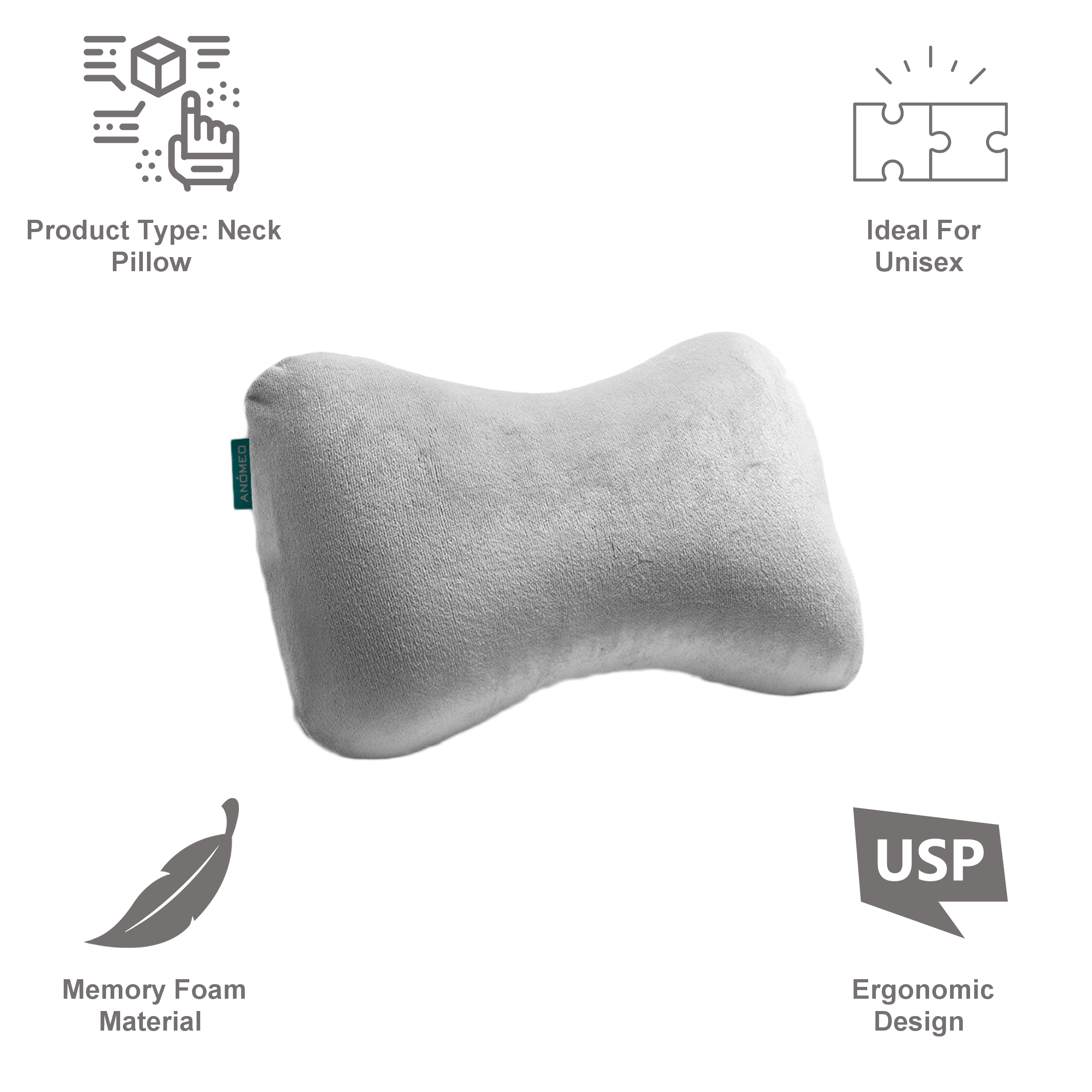 ANOMEO Memory Foam Neck Pillow (Hypoallergenic and Portable, 2404, Grey)_5