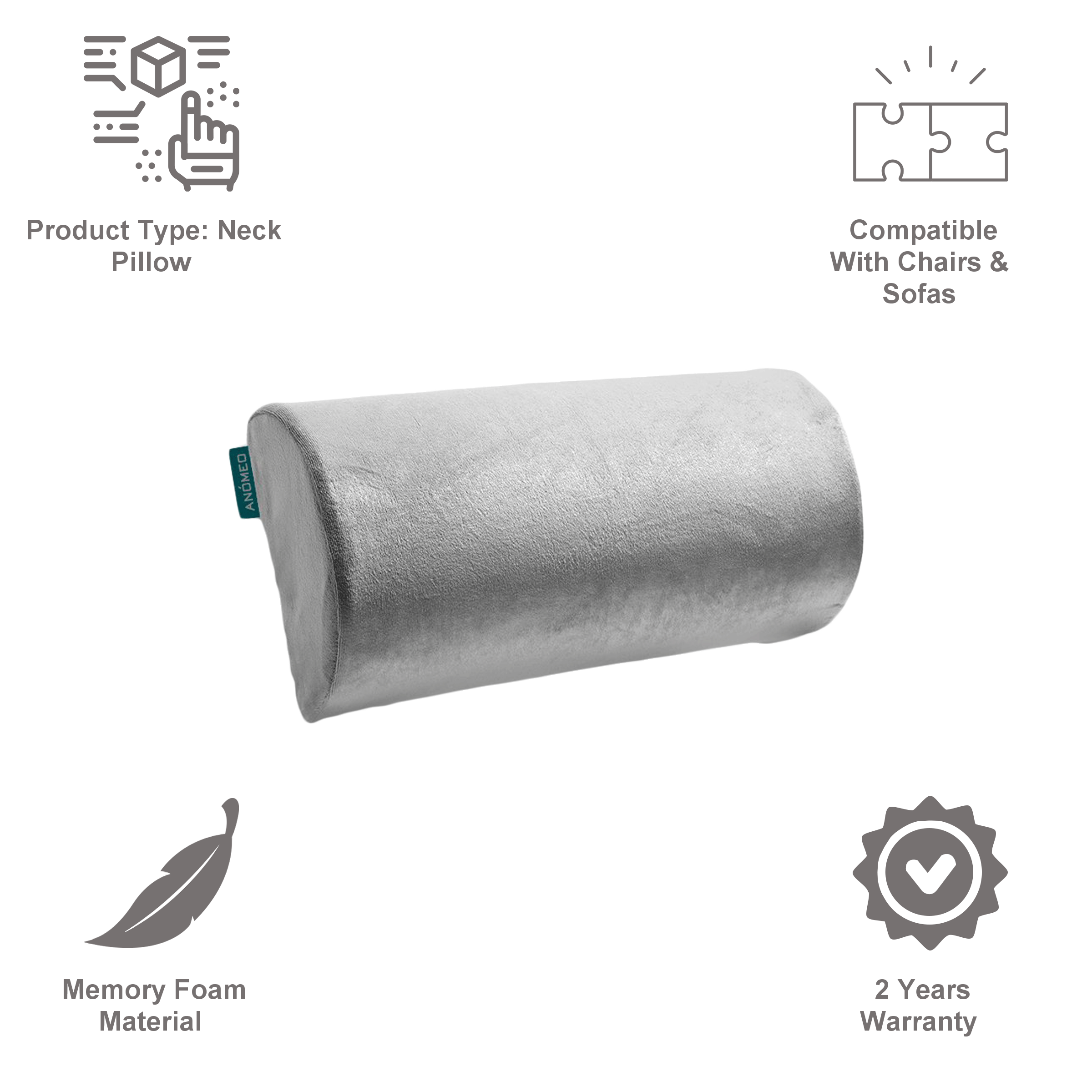 ANOMEO Half Moon Memory Foam Neck Pillow (Therapeutic Feature, 2406, Grey)_4