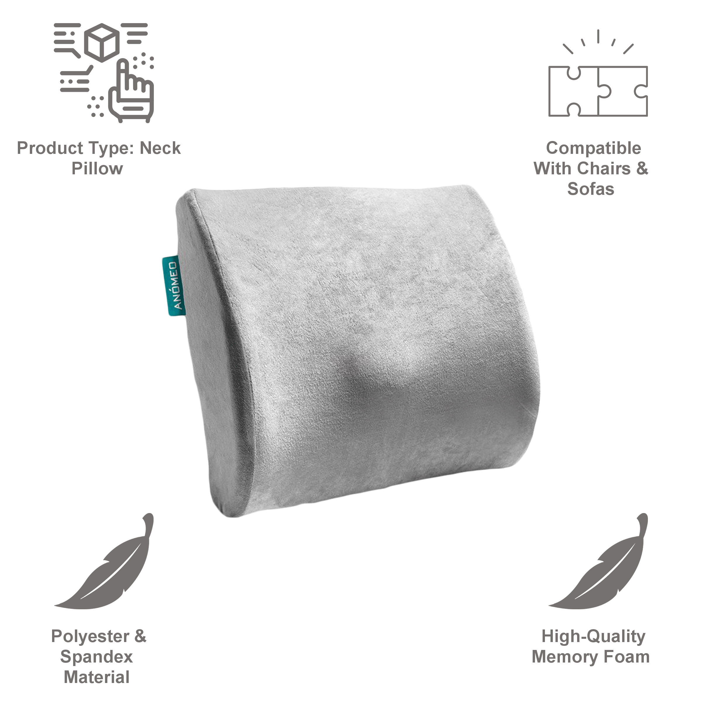 ANOMEO Large Memory Foam Neck Pillow (Ergonomically-designed, 2408, Grey)_4