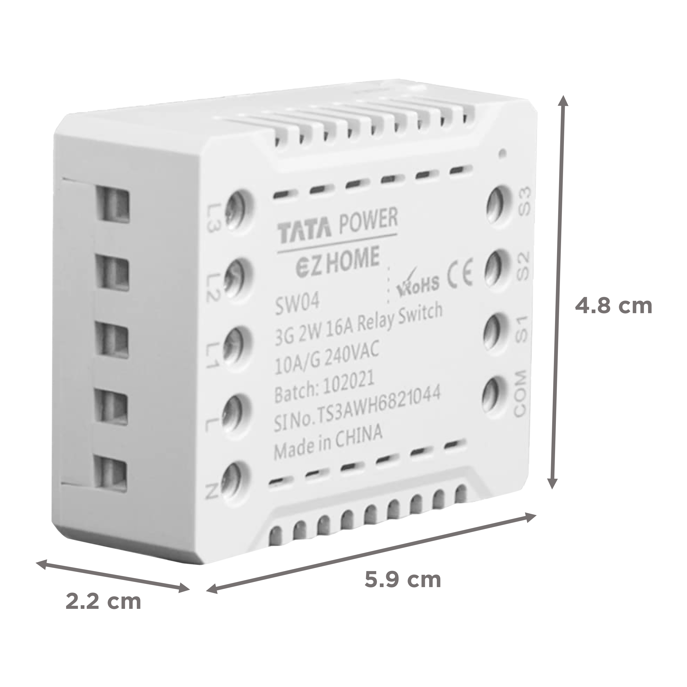 TATA POWER EZ HOME 16 Amps Relay Switch (3 Gang 2-Way, Google and Alexa Voice Assisted, SW04, White)_5