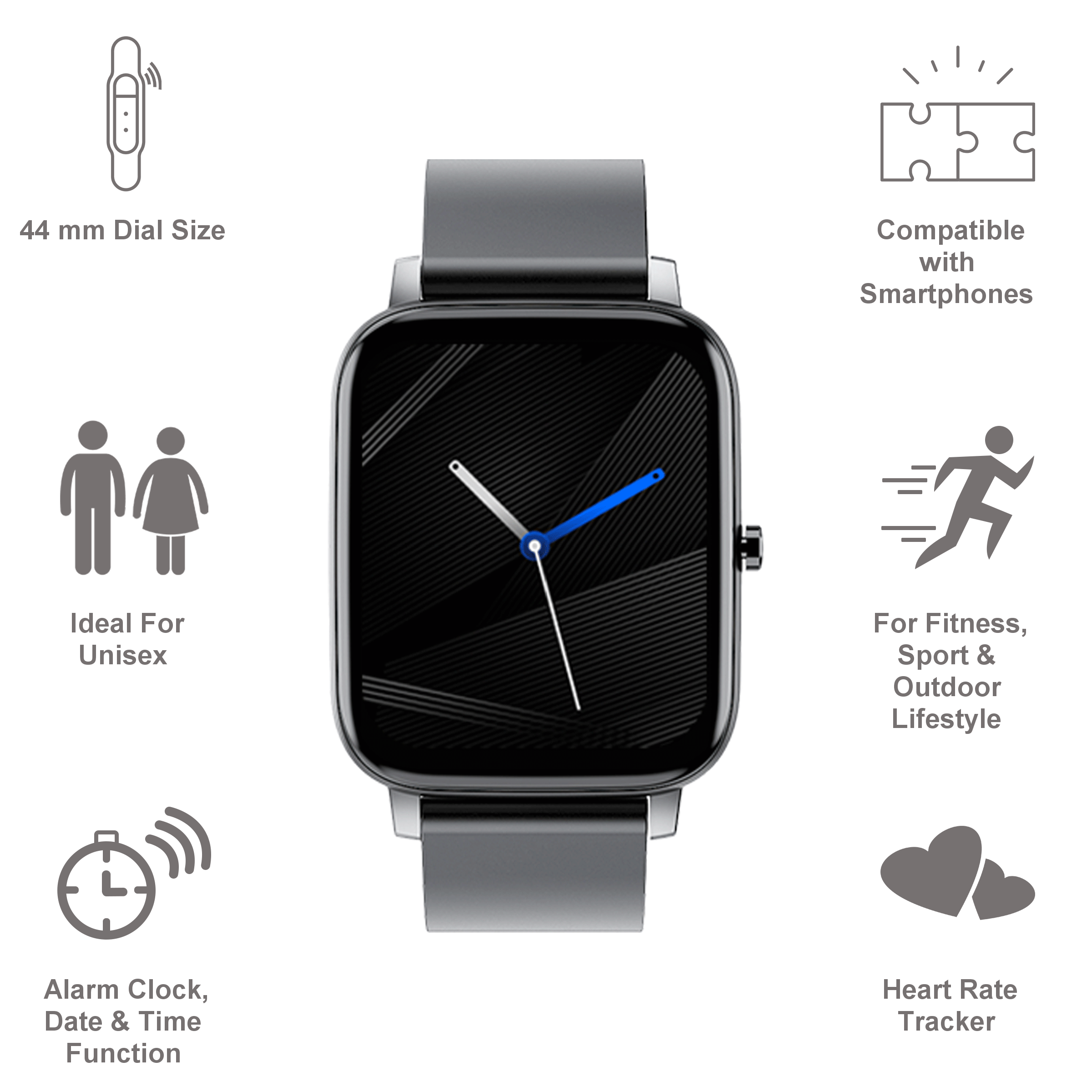 TAGG Verve Plus Smartwatch (Bluetooth, 44mm) (16 Sports Mode, Silver/Black, Silicone Band)_6