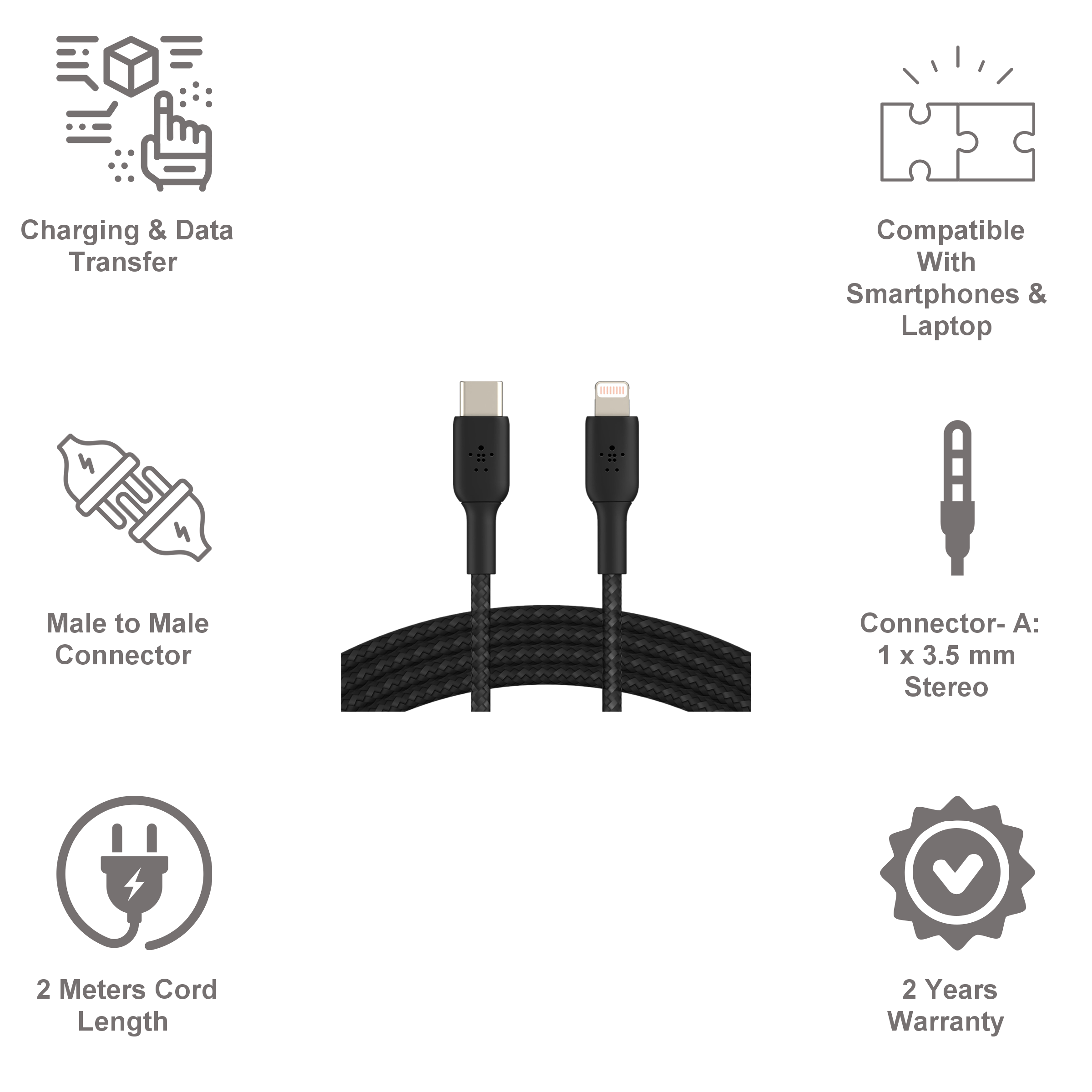 belkin BoostCharge Type C to Lightning 6.6 Feet (2M) Cable (10000 Plus Bends Lifespan, Black)_8