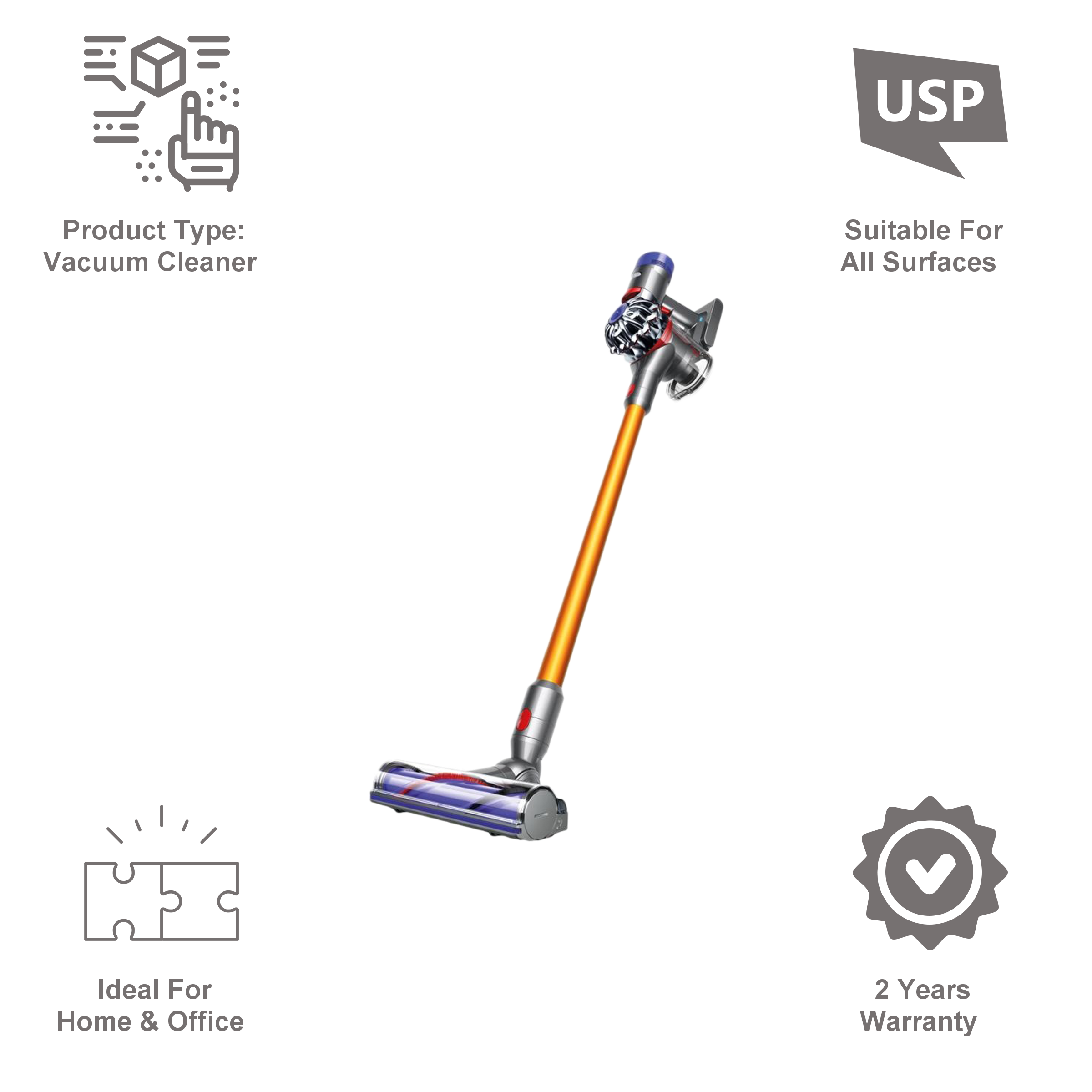 dyson V8 Absolute 115 Air Watts Cordless Vacuum Cleaner (0.54 Liter Tank, 381353-01, Nickel/Yellow)_7