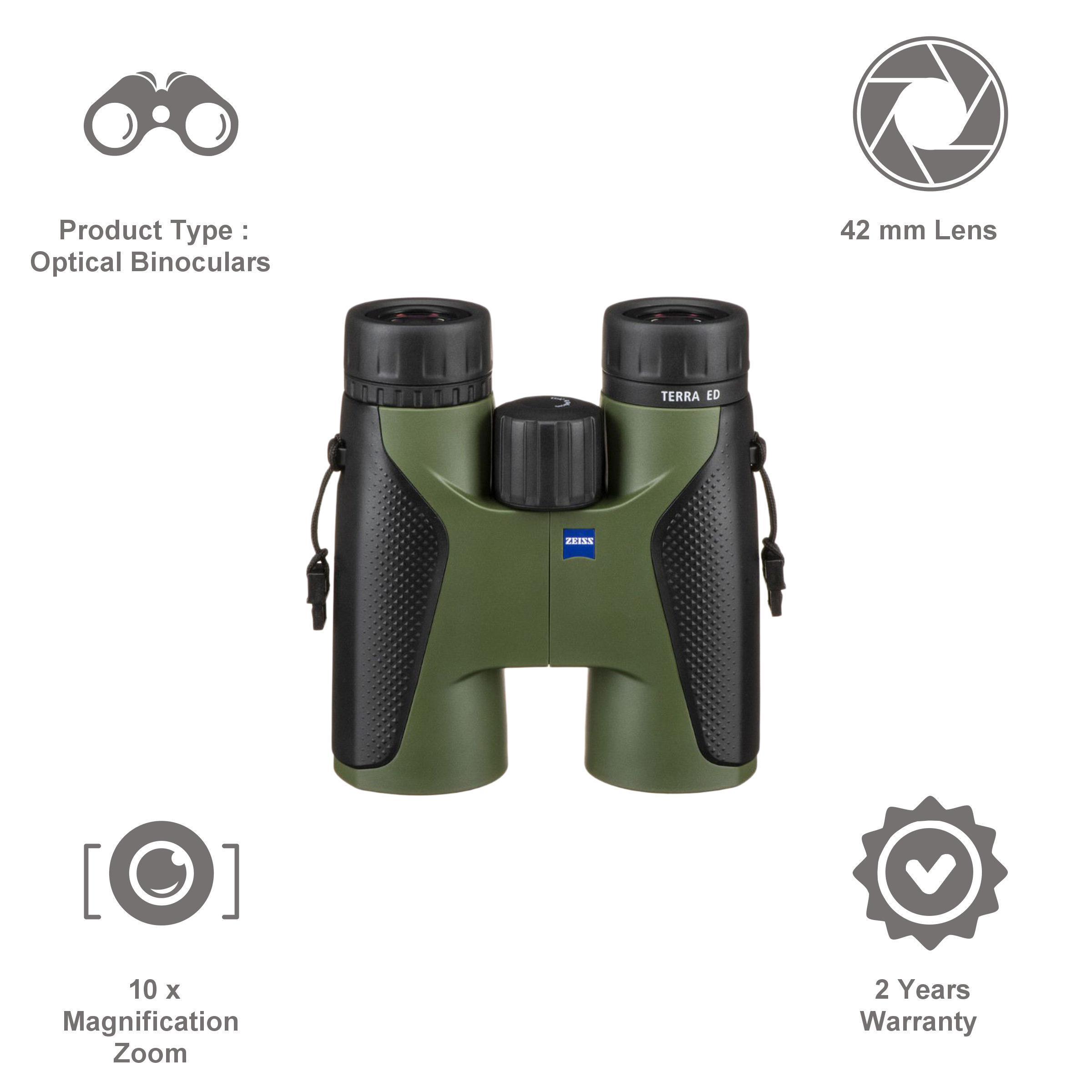 ZEISS Terra ED 10x 42mm Roof Prism Optical Binoculars (Hydrophobic Multicoating, 524204-9908-000, Black and Green)_5