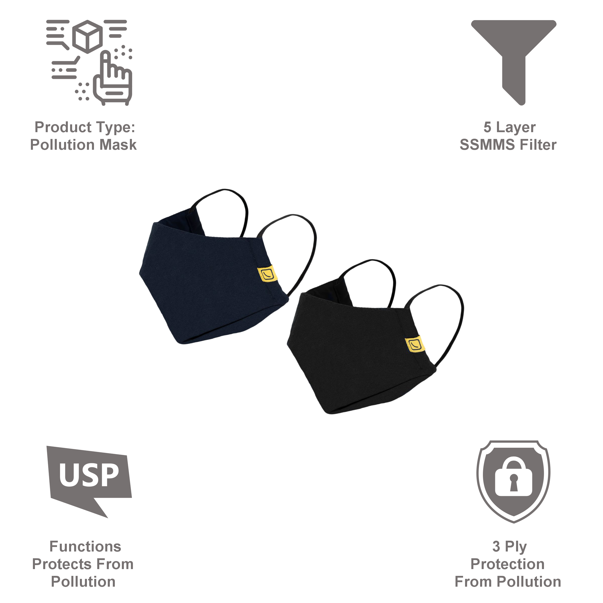 TRAVEL BLUE Cotton Face Mask (Pack of 2, 521, Black & Navy)_3