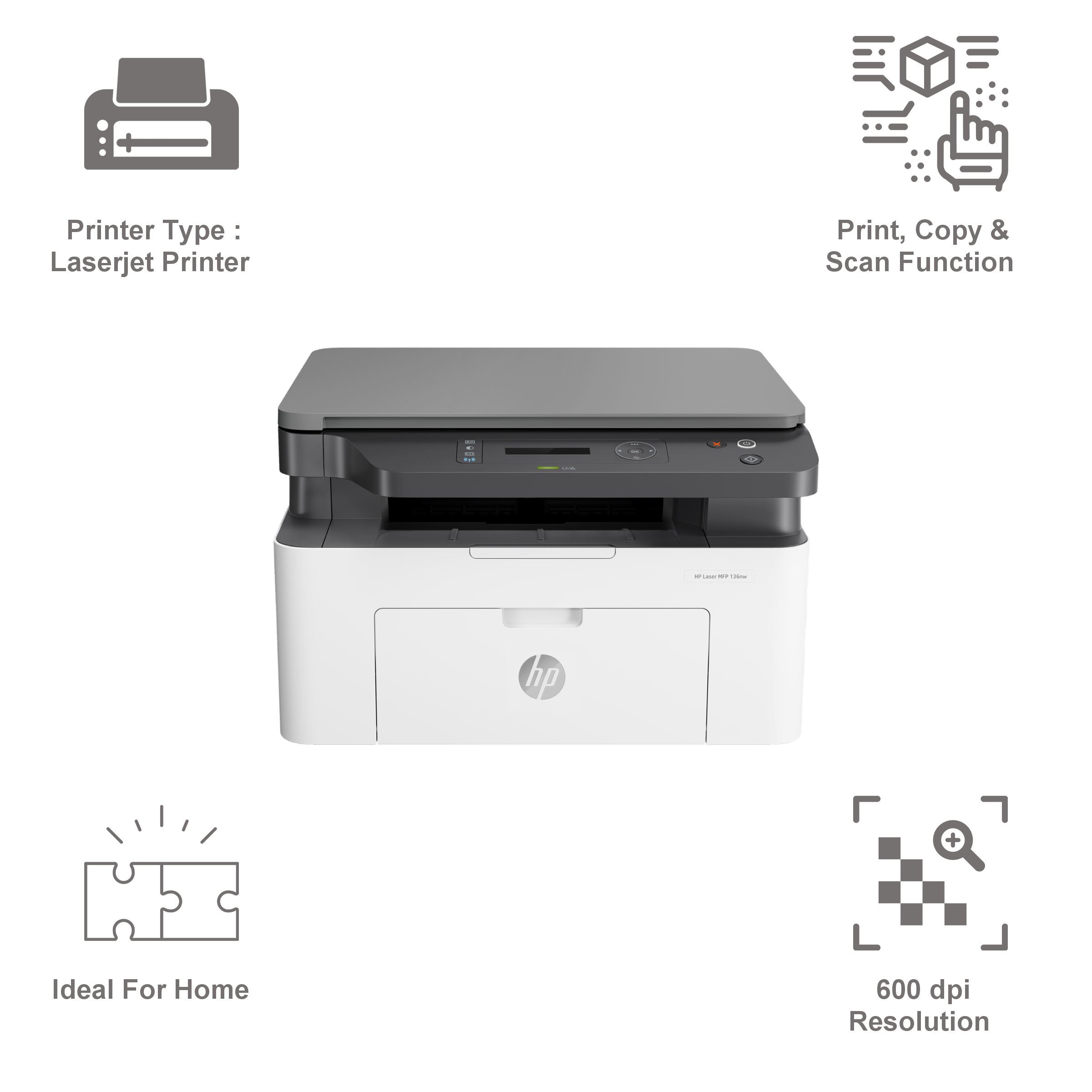 HP Laser 136nw Wireless Black & White Multi-Function Laserjet Printer (Mobile Printing Capability, 4ZB87A, White) HP Laser 136nw Wireless Black & White Multi-Function Laserjet Printer (Mobile Printing Capability, 4ZB87A, White)_9