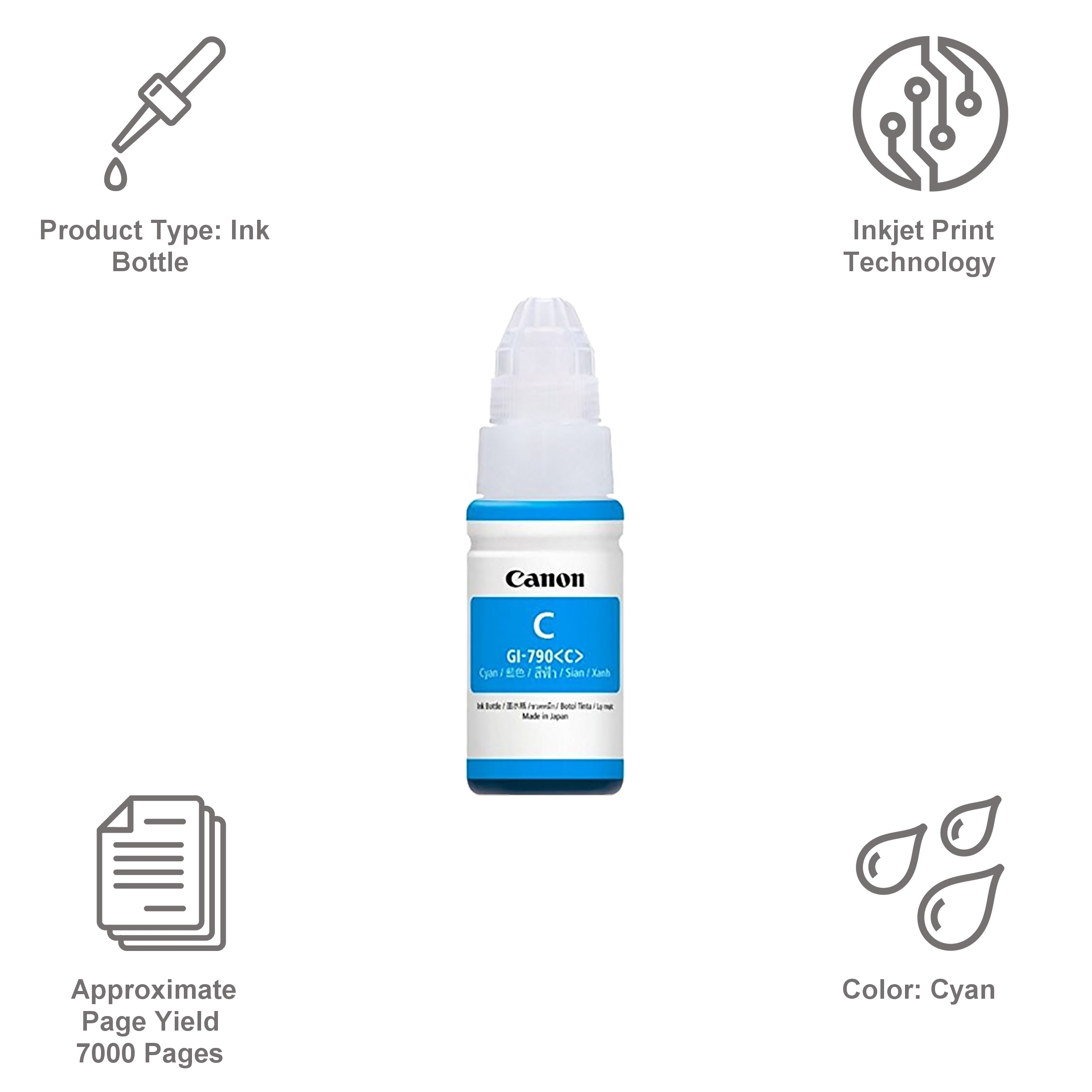 Canon Pixma Ink GI-790 Pack Of 1 Ink Bottle (0672C003AF, Cyan) Canon Pixma Ink GI-790 Pack Of 1 Ink Bottle (0672C003AF, Cyan)_2