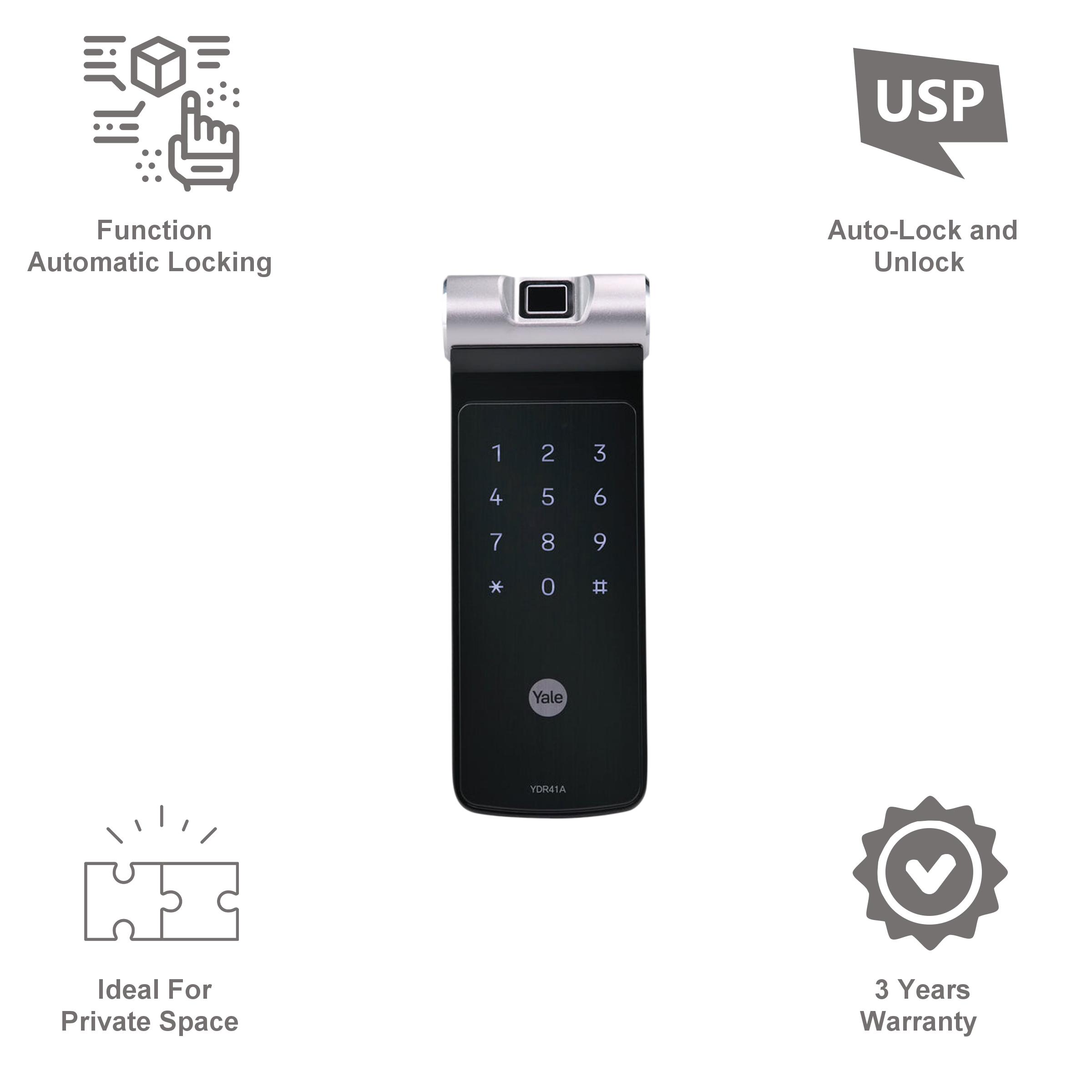 Yale YDR Smart Lock For Private Space (Code Scrambling, 41A, Gold)_11