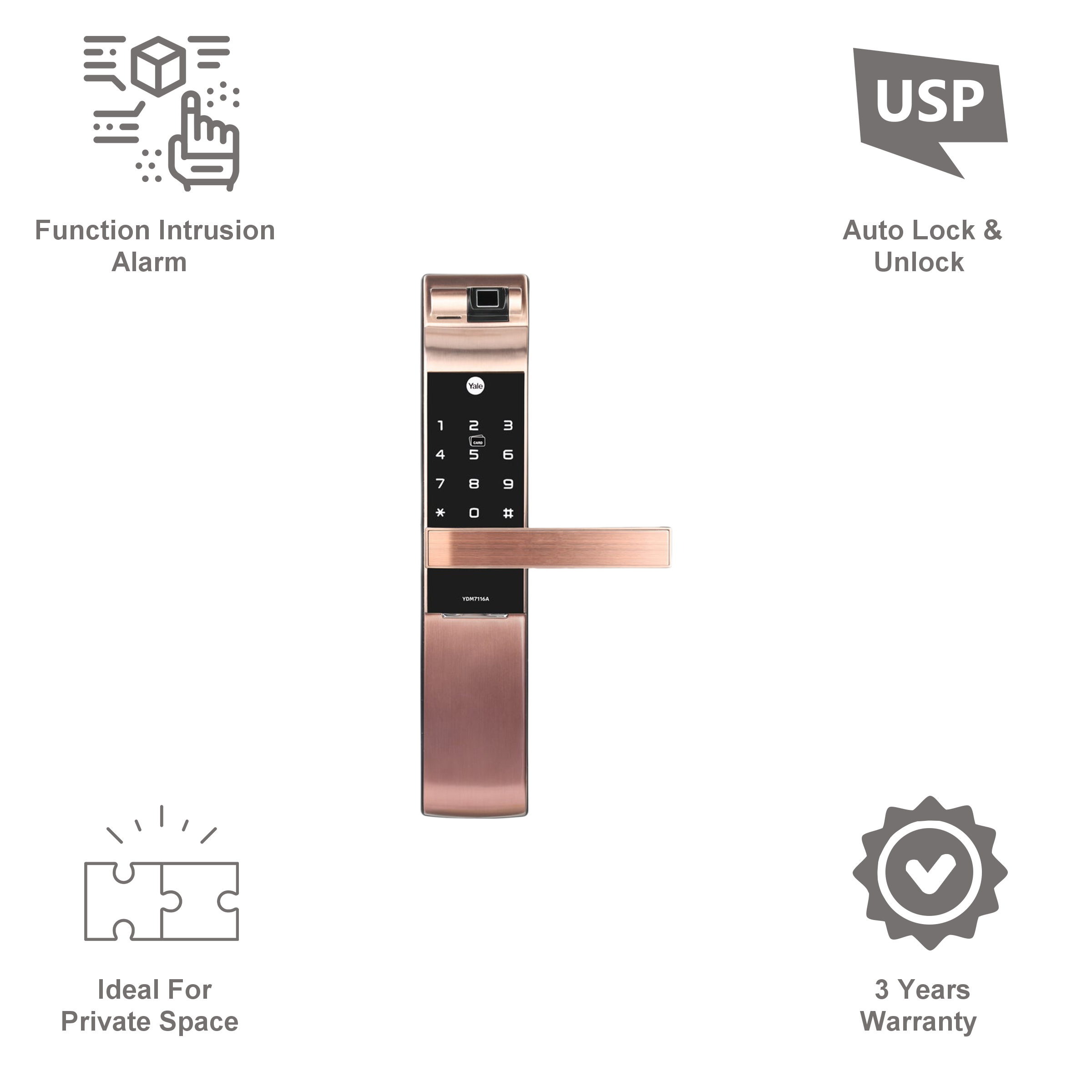 Yale RB Smart Lock For Private Space (Fingerprint Scanner, YDM 7116A, Red Bronze)_12