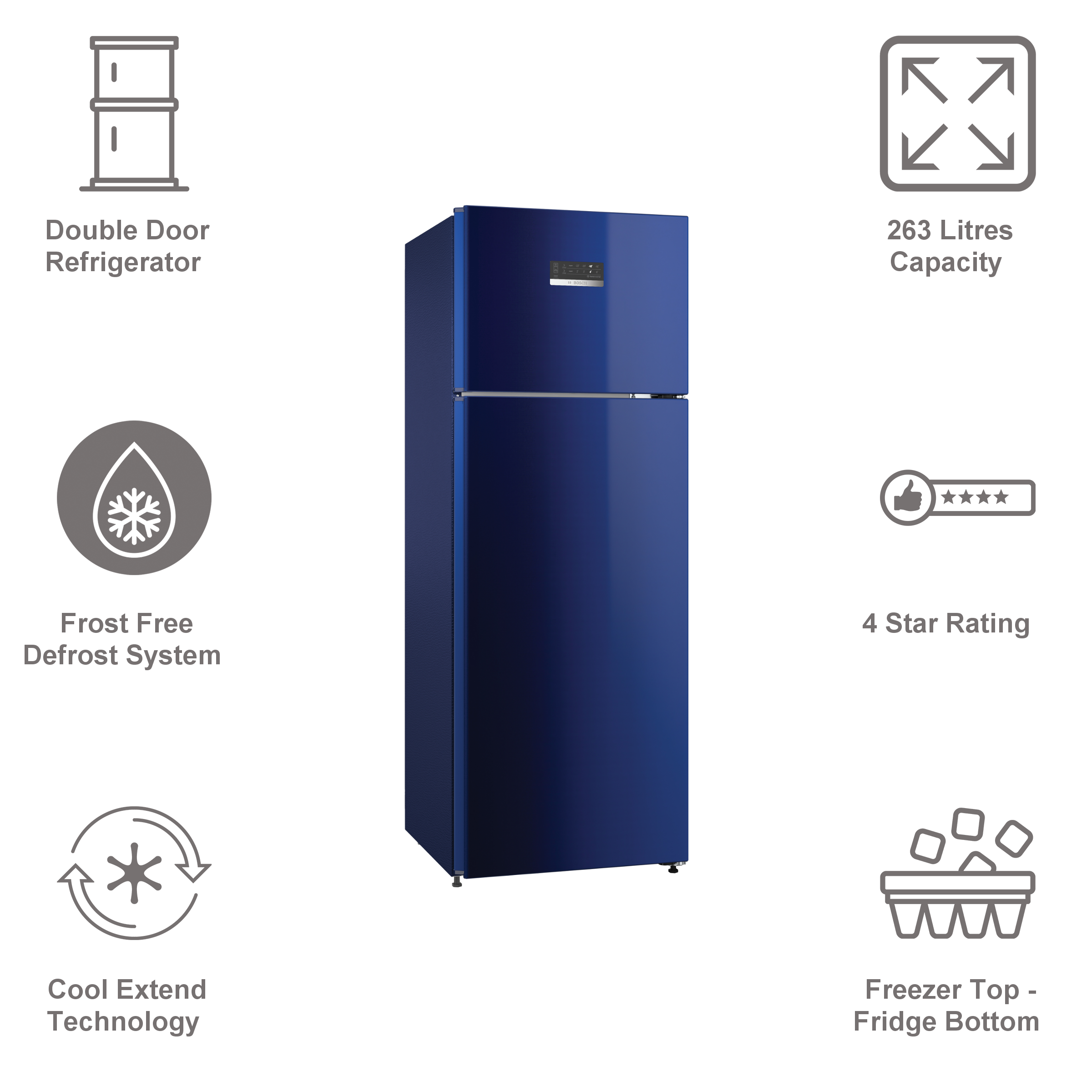 BOSCH Series 4 263 Litres 4 Star Frost Free Double Door Convertible Refrigerator with Temperature Display (CTC27BT4NI, Transition Blue) BOSCH Series 4 263 Litres 4 Star Frost Free Double Door Convertible Refrigerator with Temperature Display (CTC27BT4NI, Transition Blue)_9