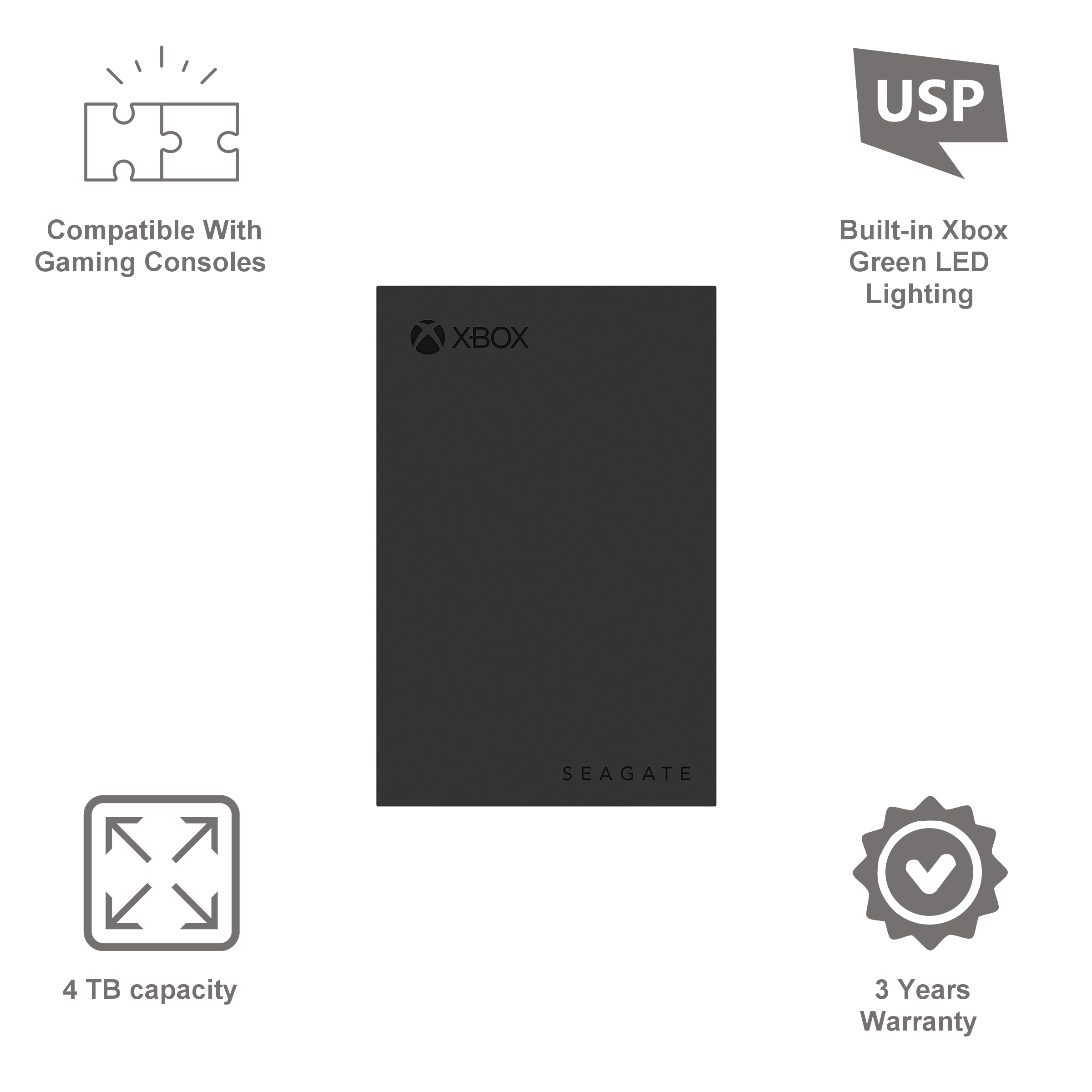 SEAGATE Game Drive 4TB USB 3.0 Gen 1 Hard Disk Drive (Built-in Xbox Green LED Lighting, STKX4000402, Black)_8