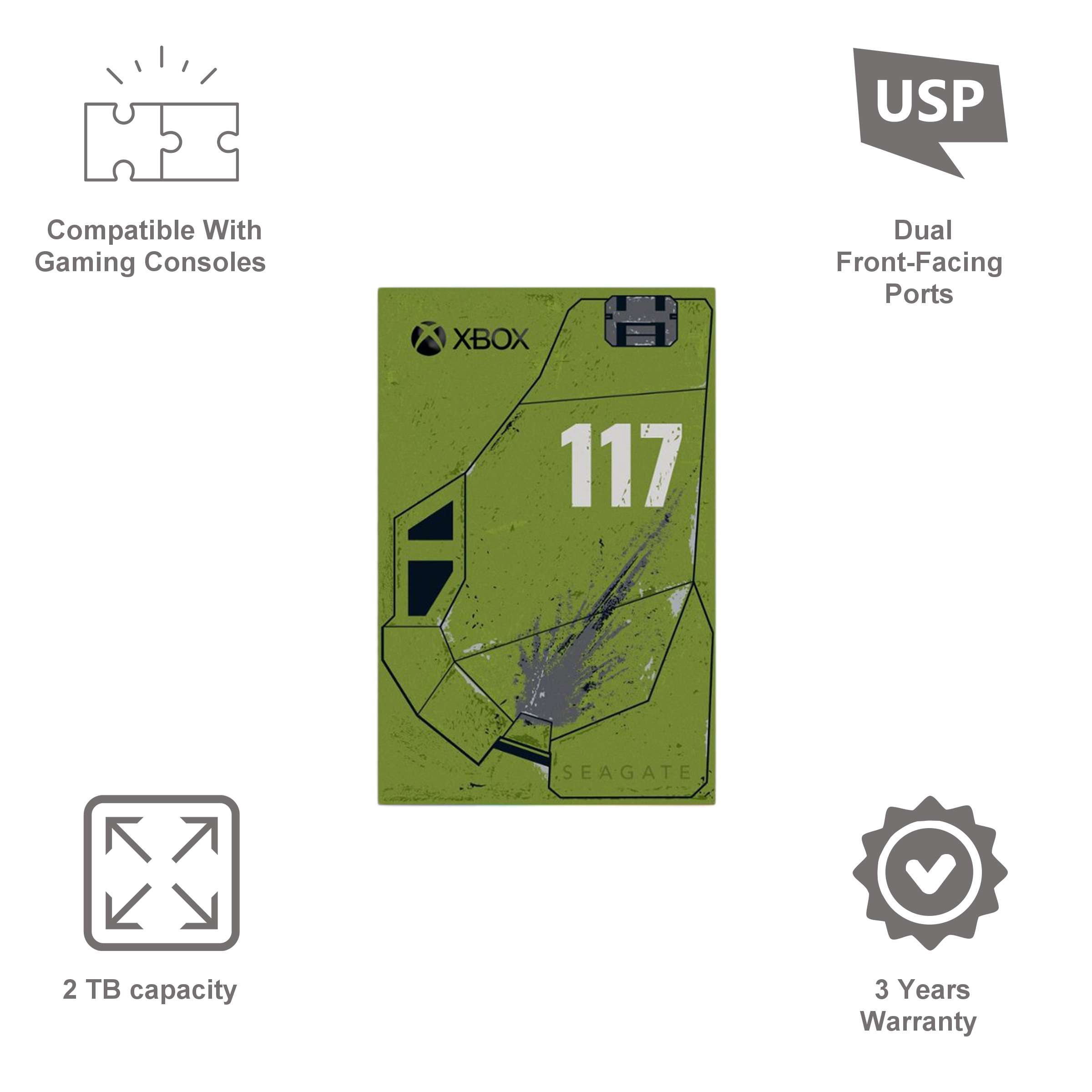 SEAGATE Halo Infinite Special Edition 2TB USB 3.0 Hard Disk Drive (Built-in Xbox Green LED Lighting, STKX2000405, Black) SEAGATE Halo Infinite Special Edition 2TB USB 3.0 Hard Disk Drive (Built-in Xbox Green LED Lighting, STKX2000405, Black)_8