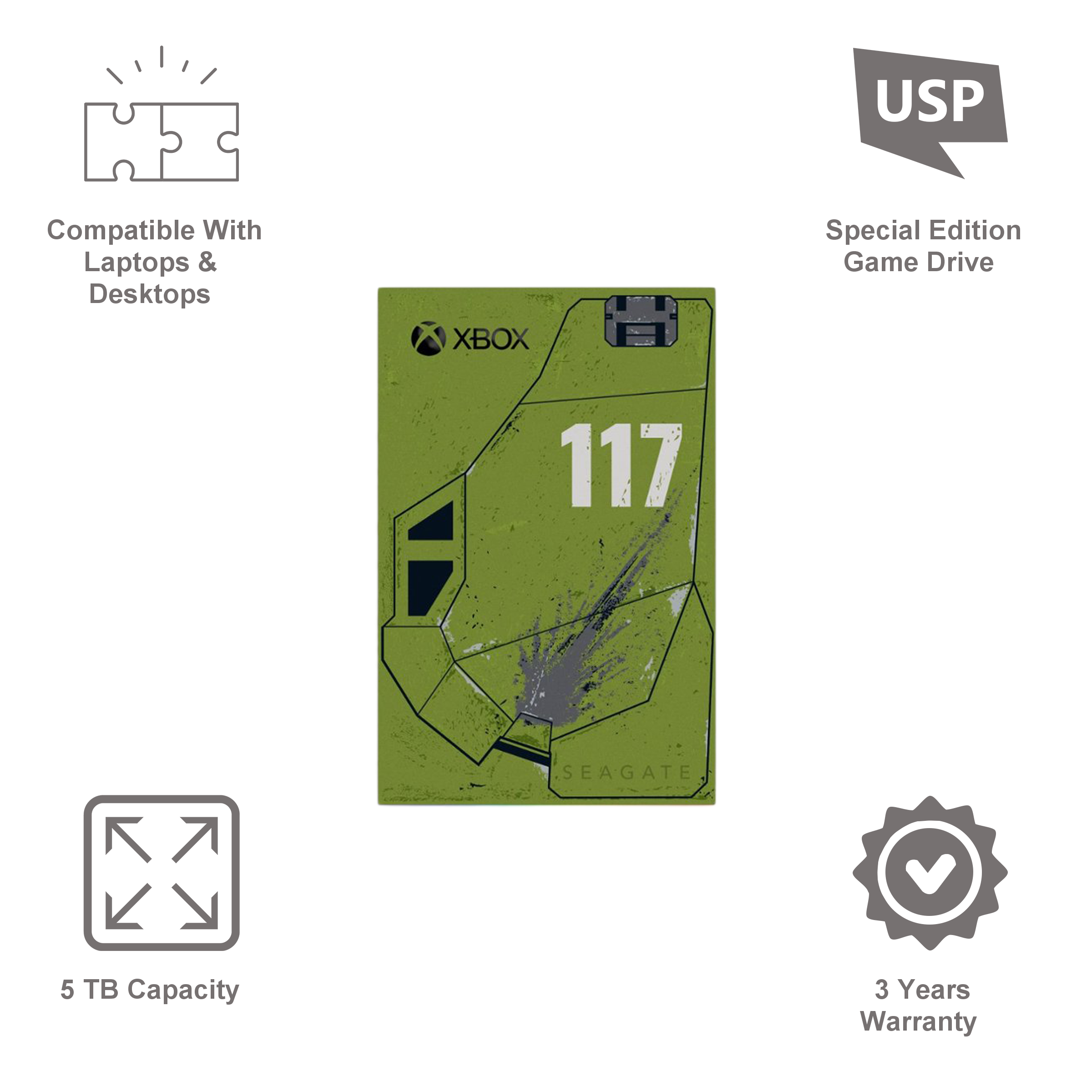 SEAGATE Game Drives Halo SE 5TB USB 3.0 Hard Disk Drive (Built-in Xbox Green LED Lighting, STKX5000400, Black)_8