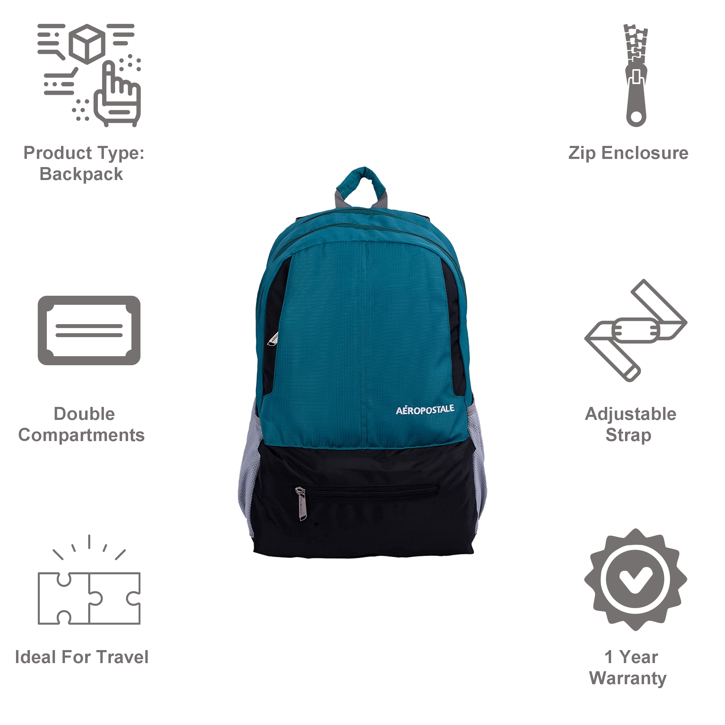 AEROPOSTALE Boundless 35 Litres Backpack (Waterproof, AERO-BP-1012-BLK/T, Teal Blue)_7
