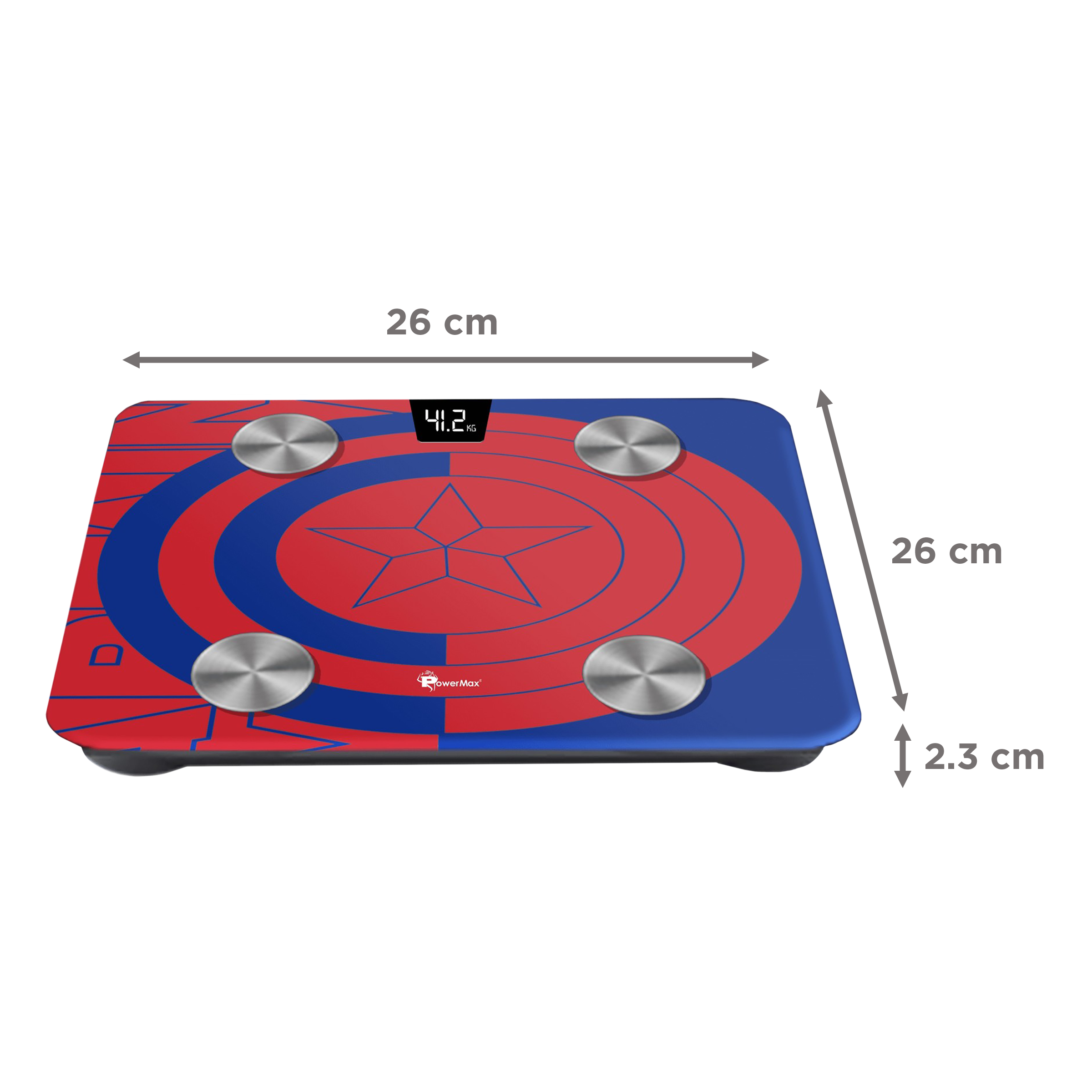 PowerMax Marvel Series Captain America Weight Scale (Bluetooth Connectivity, BCA-130-CA-BL, Blue)_3