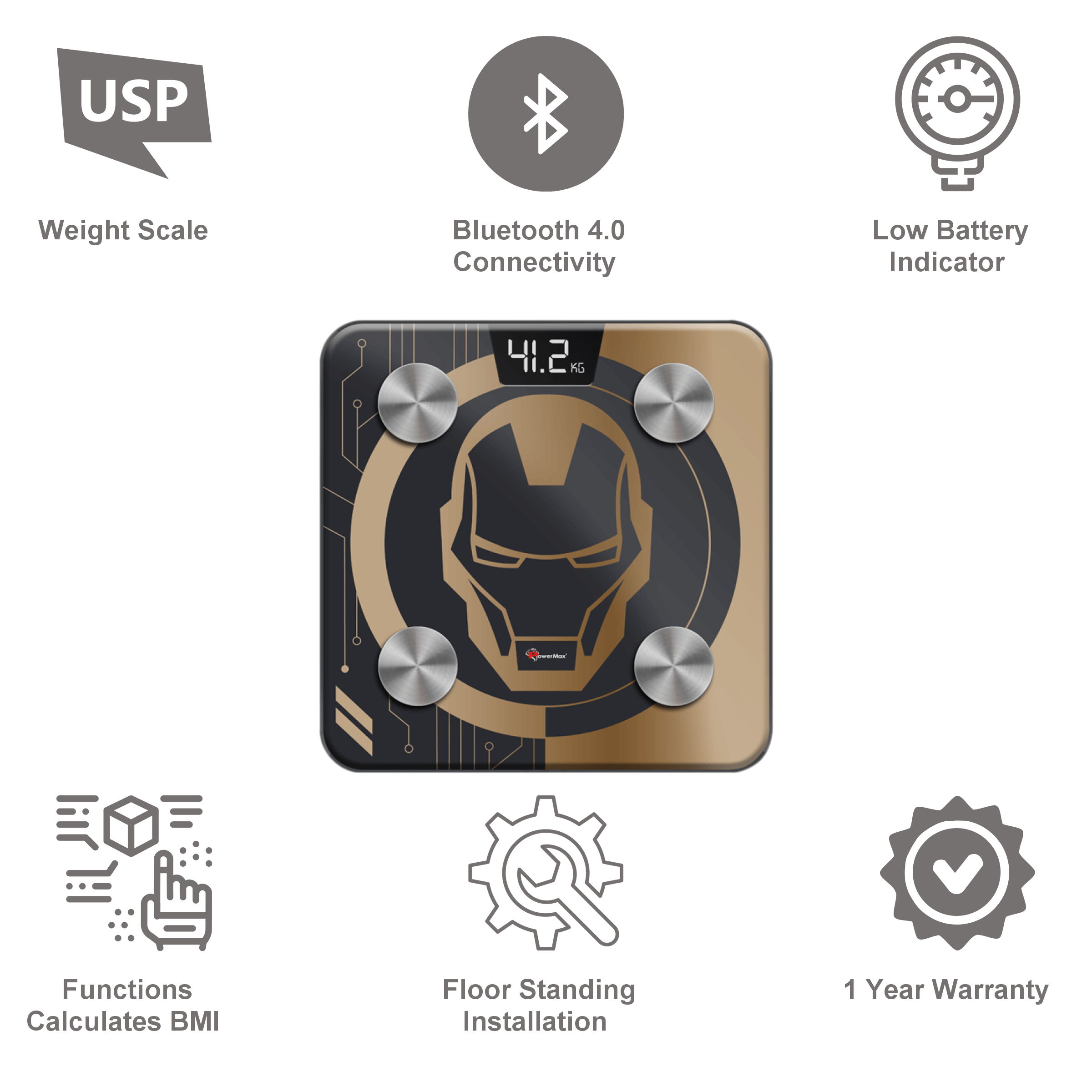 PowerMax Marvel Edition Weight Scale (Bluetooth 4.0 Connectivity, BCA-130-IM-GL, Gold)_9