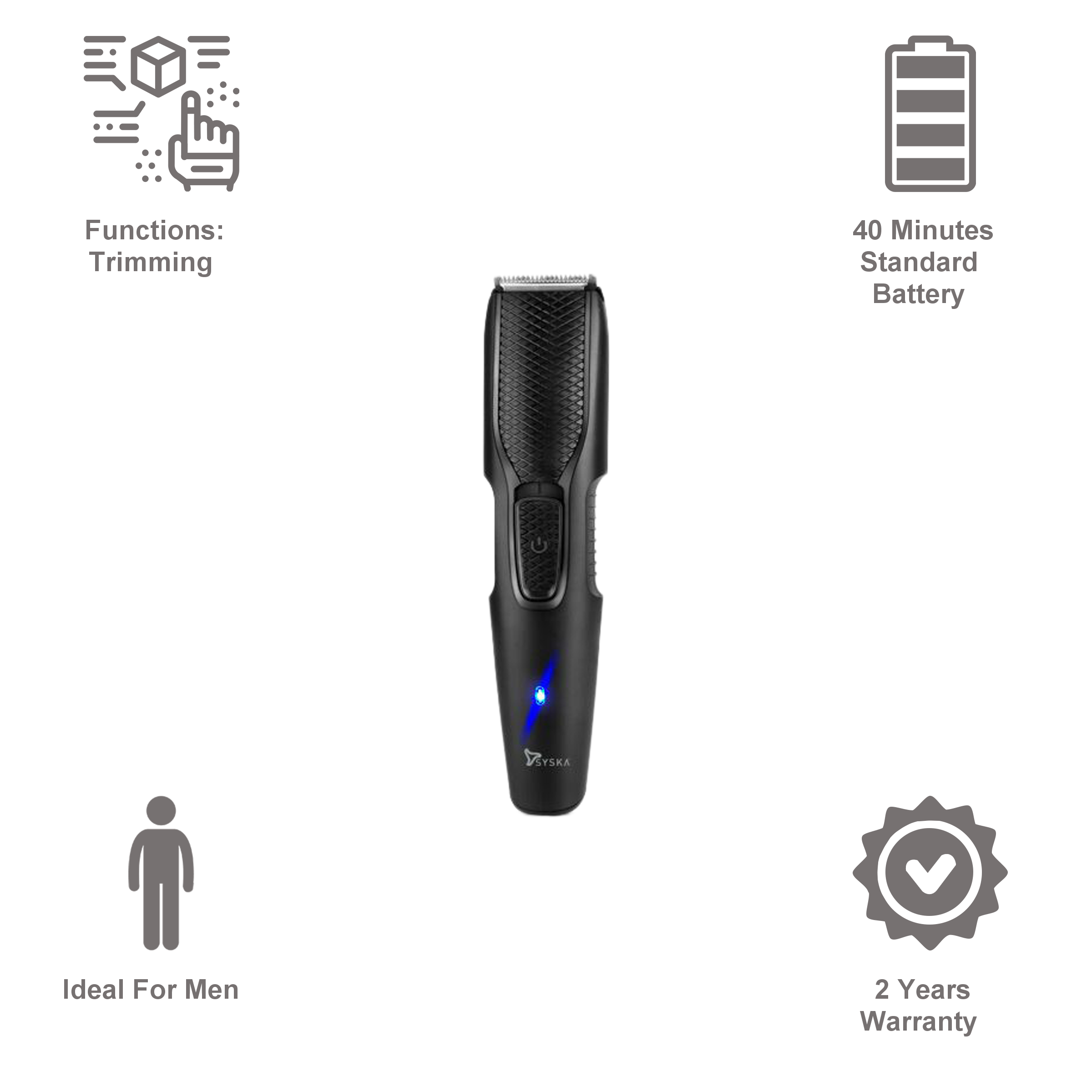 SYSKA HT200U Cordless Dry Trimmer for Beard and Moustache with 5 Length Settings for Men (40mins Runtime, Adjustable Trimming Range, Black)_7