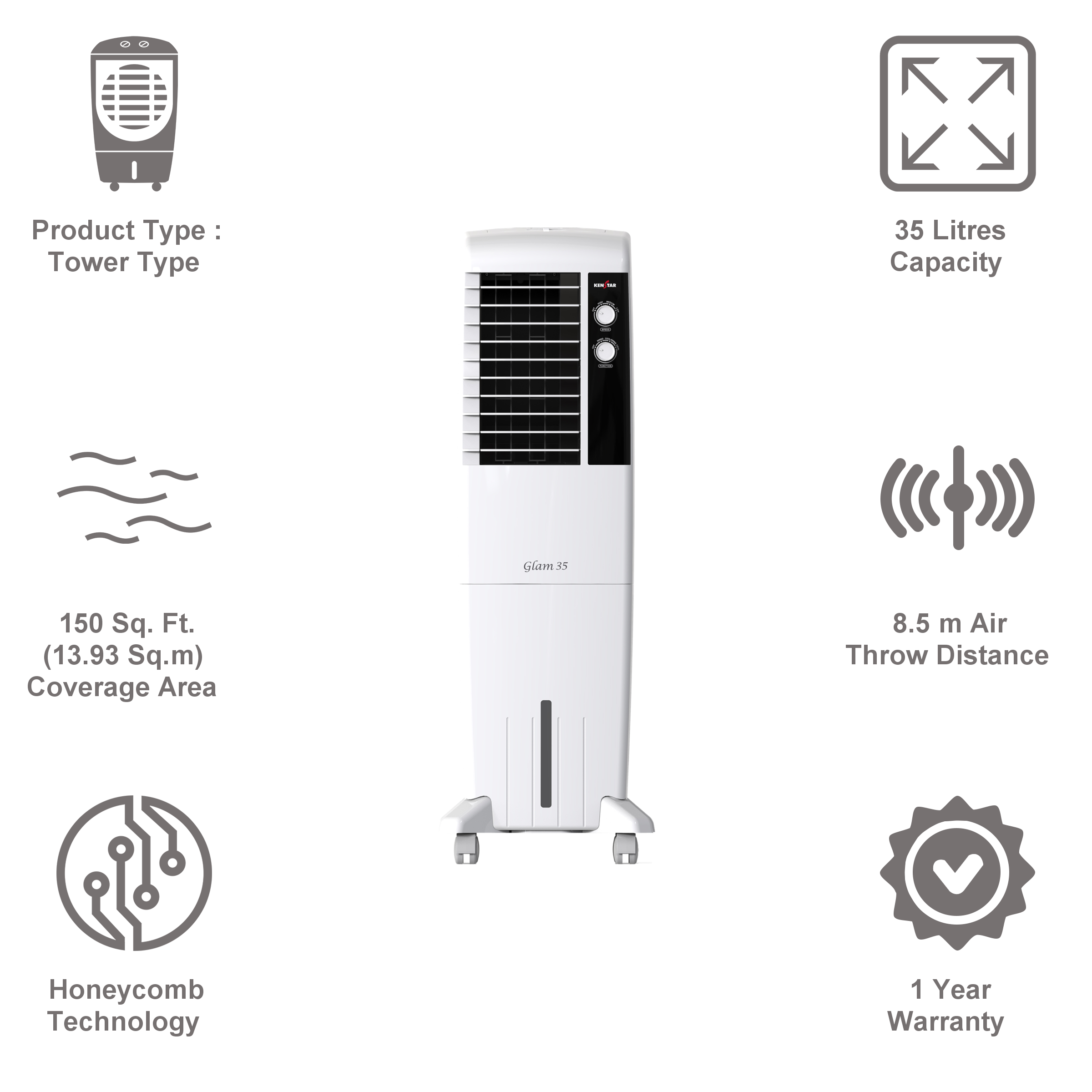 KENSTAR GLAM 35 Litres Tower Air Cooler (Inverter Compatible, KCLGLMWH035BMH-ELM, White) KENSTAR GLAM 35 Litres Tower Air Cooler (Inverter Compatible, KCLGLMWH035BMH-ELM, White)_16