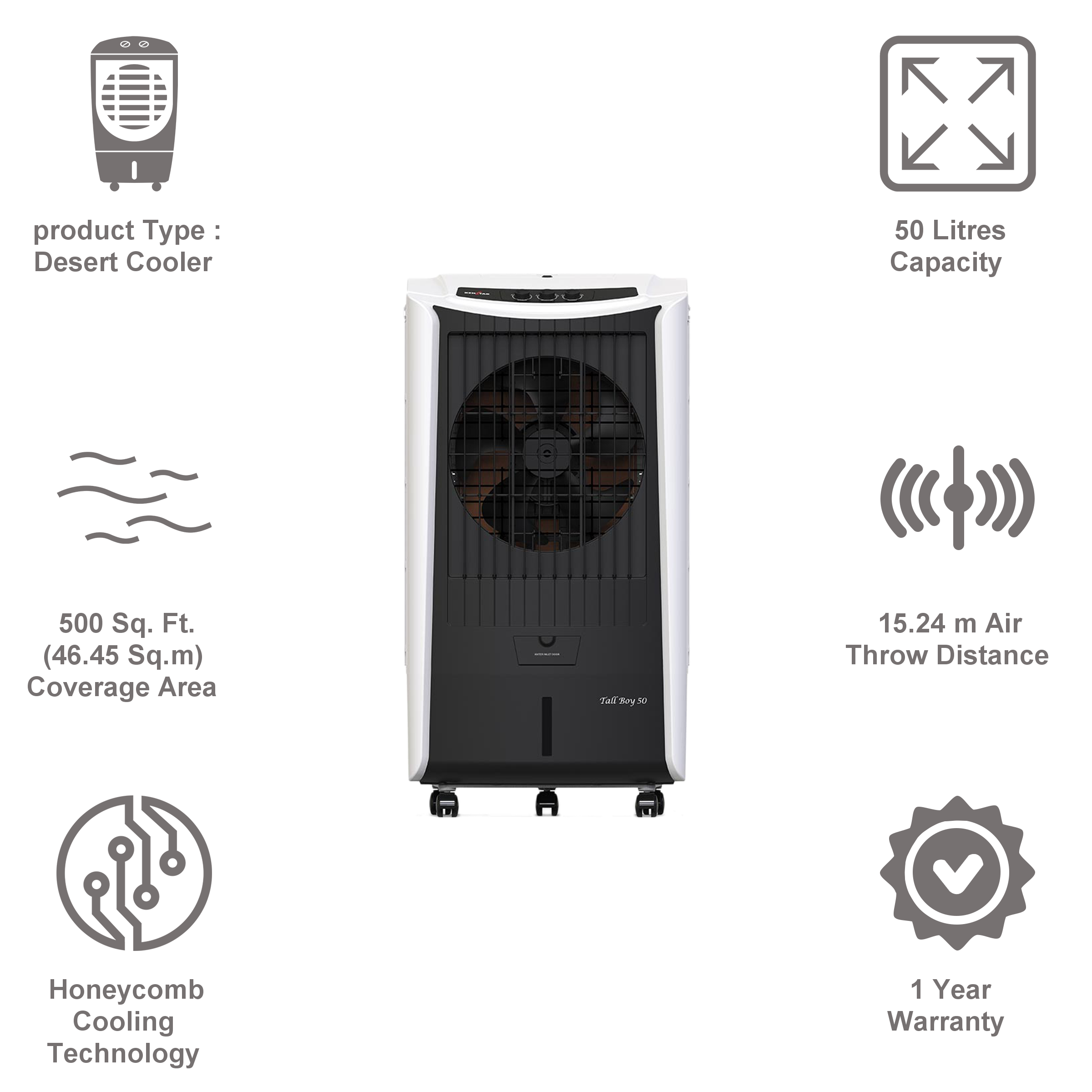 KENSTAR TALLBOY 50 Litres Desert Air Cooler (Honeycomb Cooling Pad, KCLTLBBK050FMH-ESV, Black and White)_10
