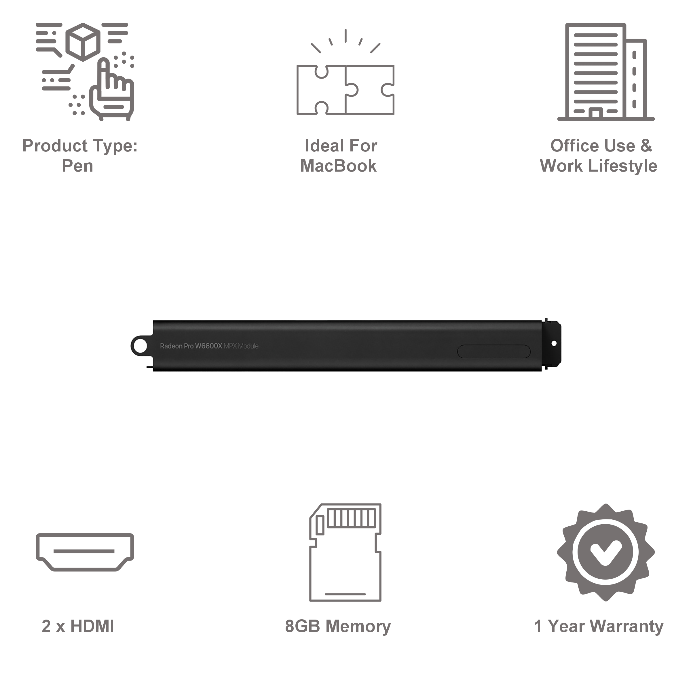 Apple Radeon Pro W6600X MPX Module For MacBook (8GB GDDR6 Memory, MKGY3ZM/A, Black)_2