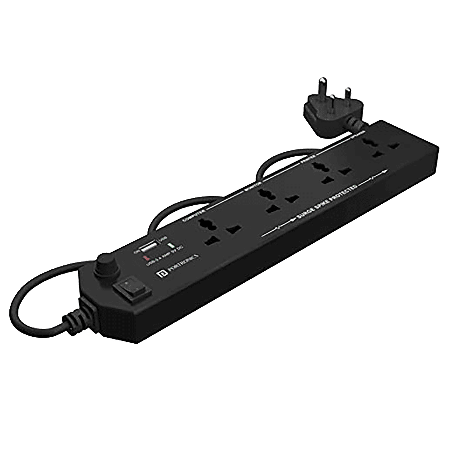 PORTRONICS POR 1291 6 Amps 4 Sockets Surge Protector (1.5 Meters, 2.4A USB Port, Power Plate 4, Black)_1