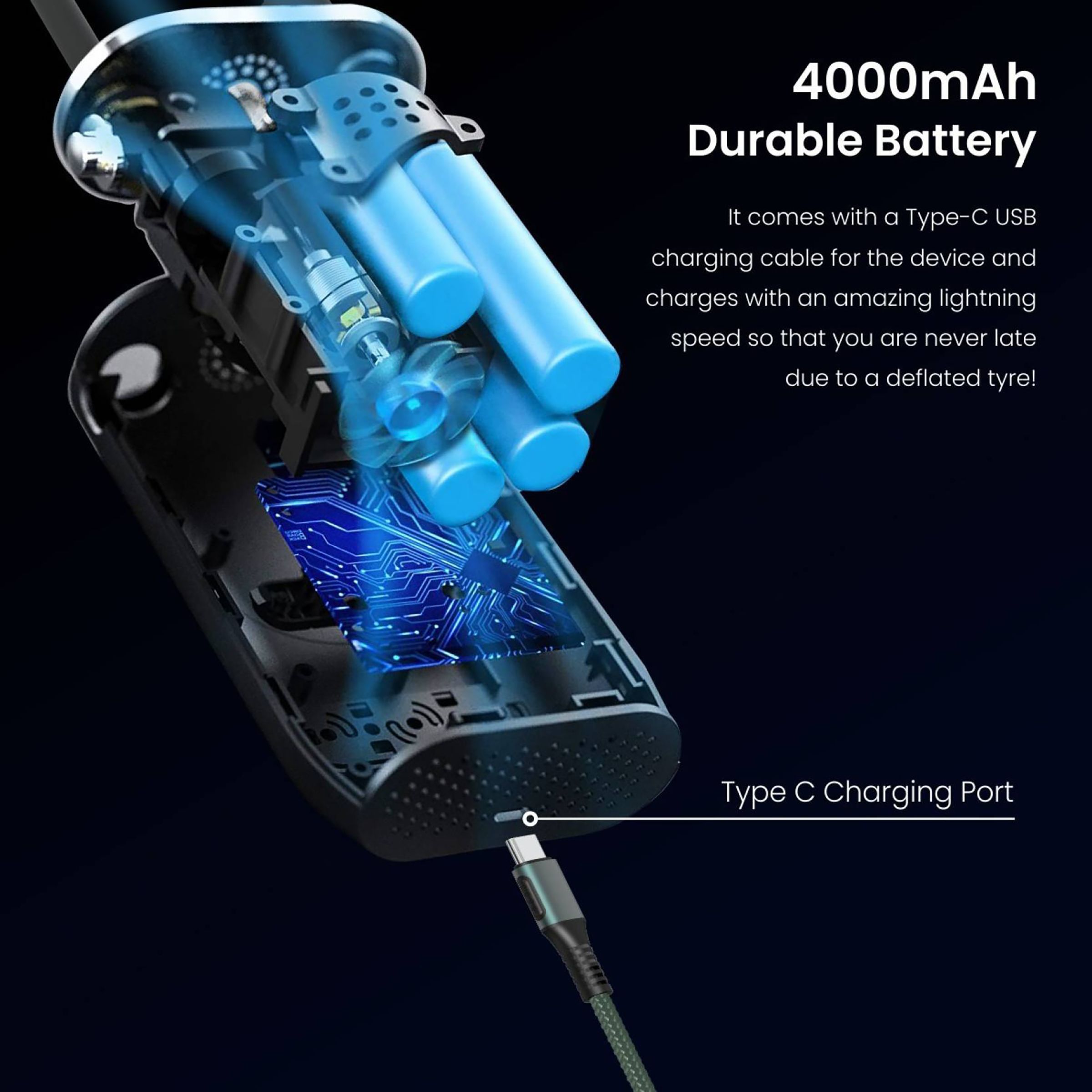 PORTRONICS Vayu 150 psi Tire Inflator for Cars & Bikes (Robust Design, POR 1480, Black) PORTRONICS Vayu 150 psi Tire Inflator for Cars & Bikes (Robust Design, POR 1480, Black)_4