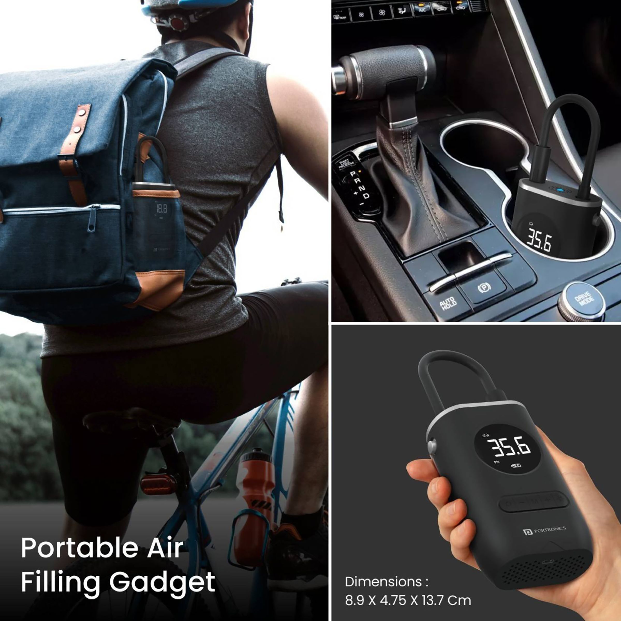 PORTRONICS Vayu 150 psi Tire Inflator for Cars & Bikes (Robust Design, POR 1480, Black) PORTRONICS Vayu 150 psi Tire Inflator for Cars & Bikes (Robust Design, POR 1480, Black)_5