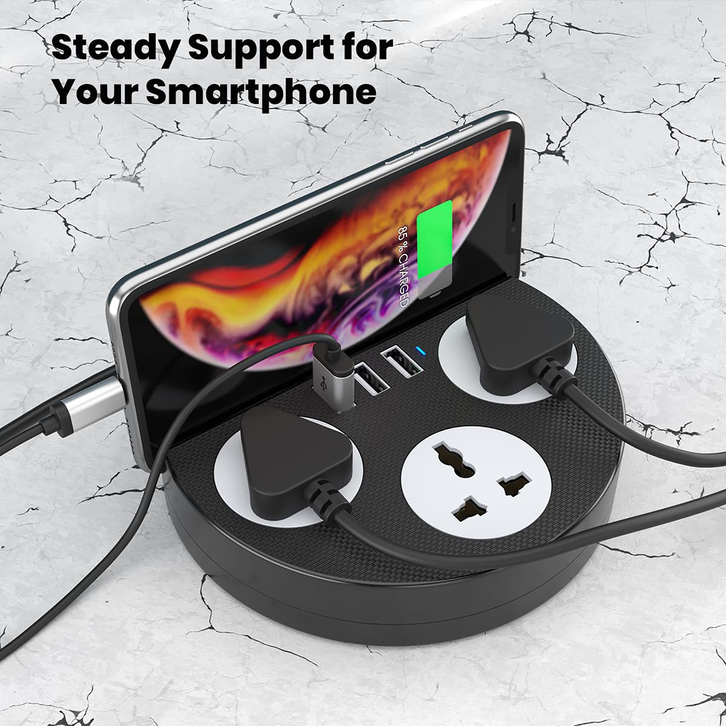 PORTRONICS Power Plate 5 3-Sockets Extension Board (1.5 Meters, 3 USB Charging Slots, POR 1565, Black)_7