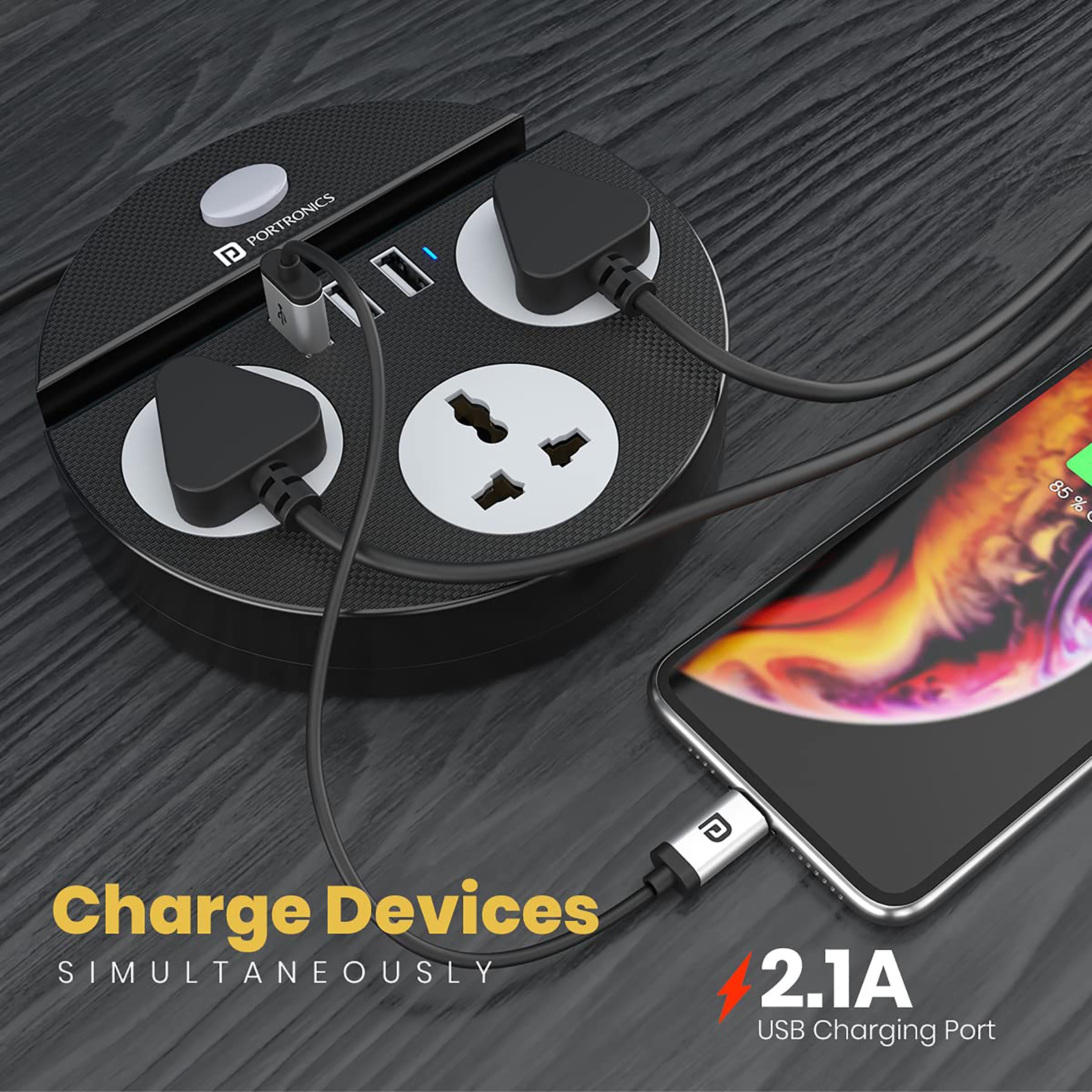 PORTRONICS Power Plate 5 3-Sockets Extension Board (1.5 Meters, 3 USB Charging Slots, POR 1565, Black)_8