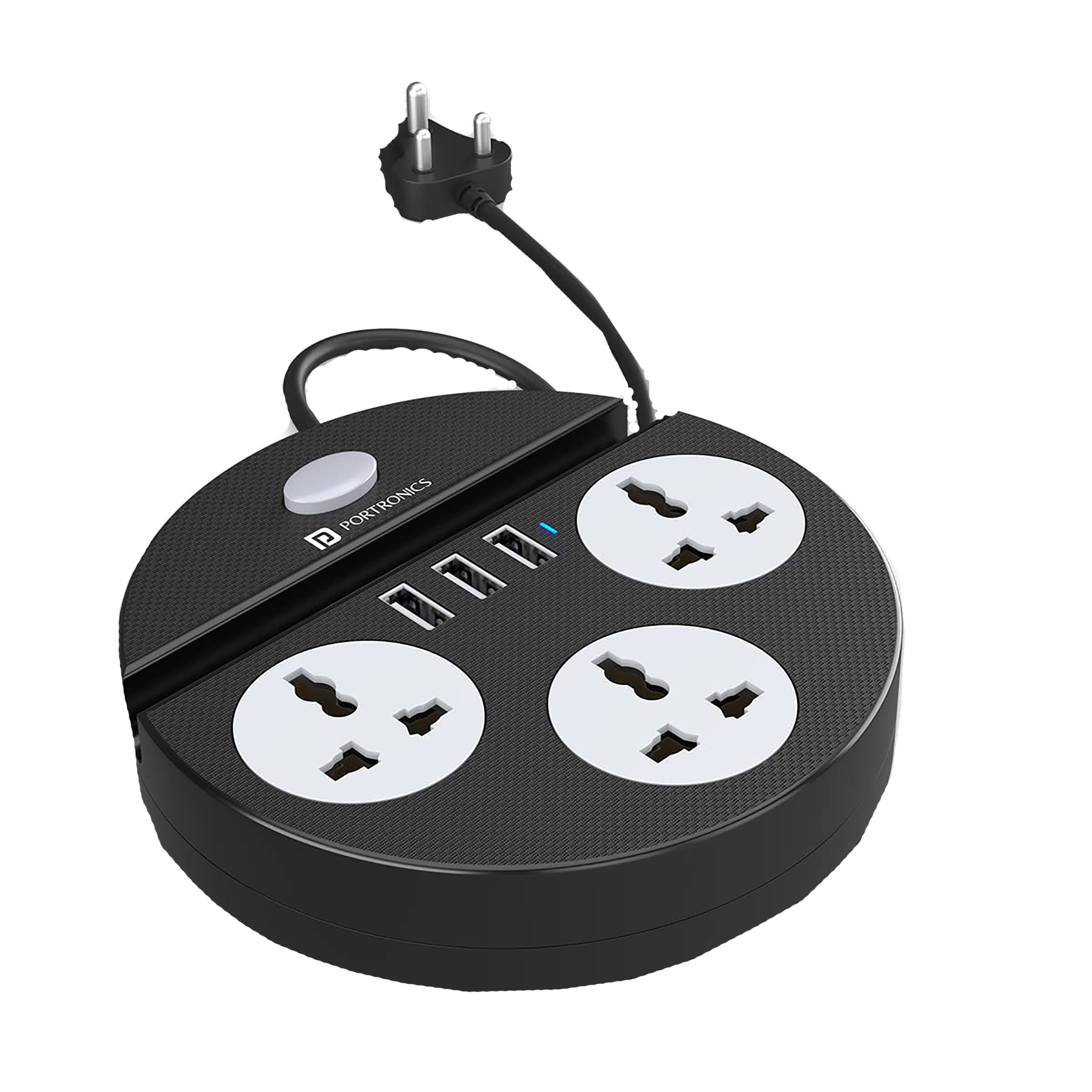 PORTRONICS Power Plate 5 3-Sockets Extension Board (1.5 Meters, 3 USB Charging Slots, POR 1565, Black)_1